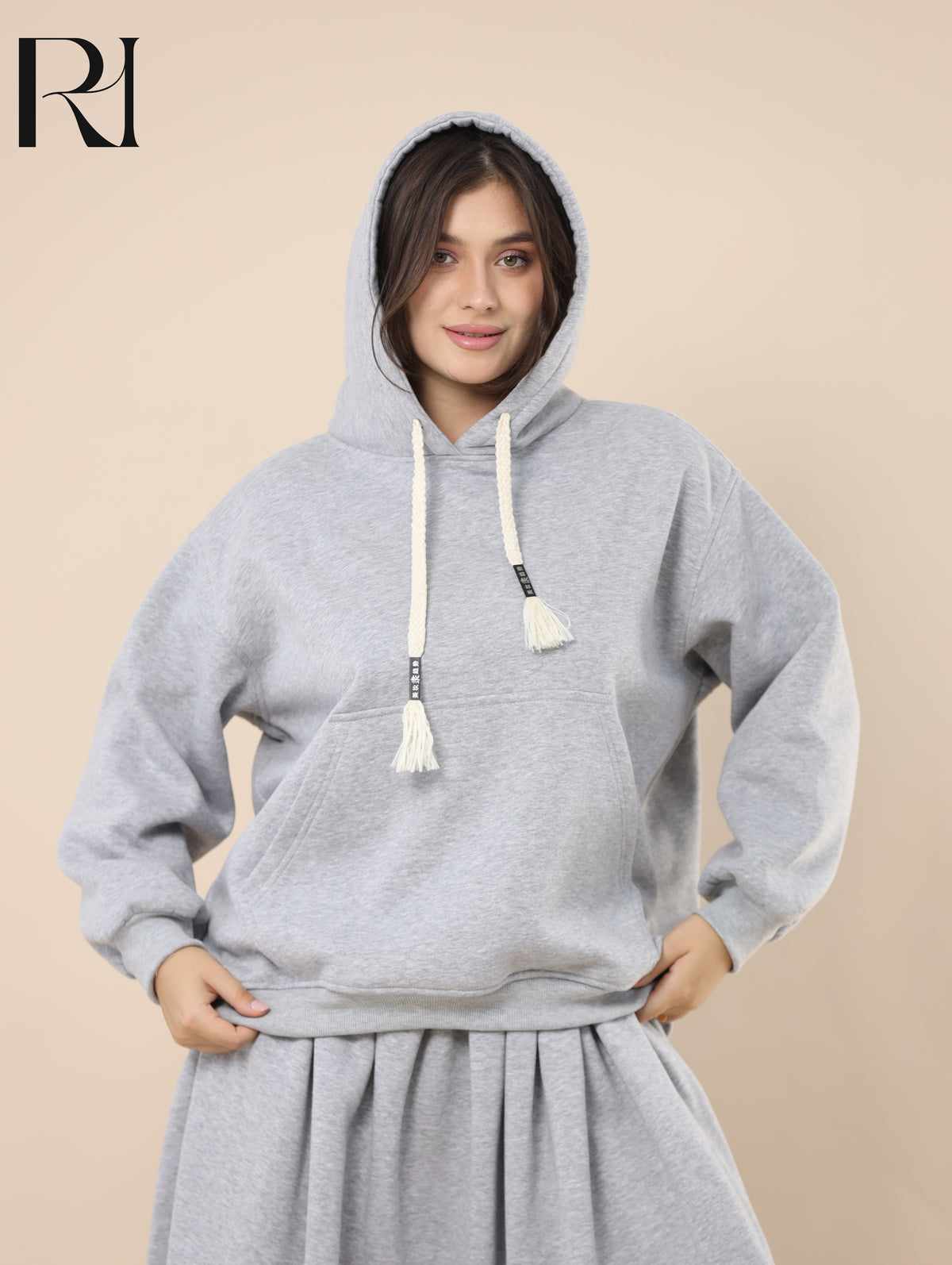TALA COZY FLEECE-LINED HOODIE & SKIRT SET - GRAY