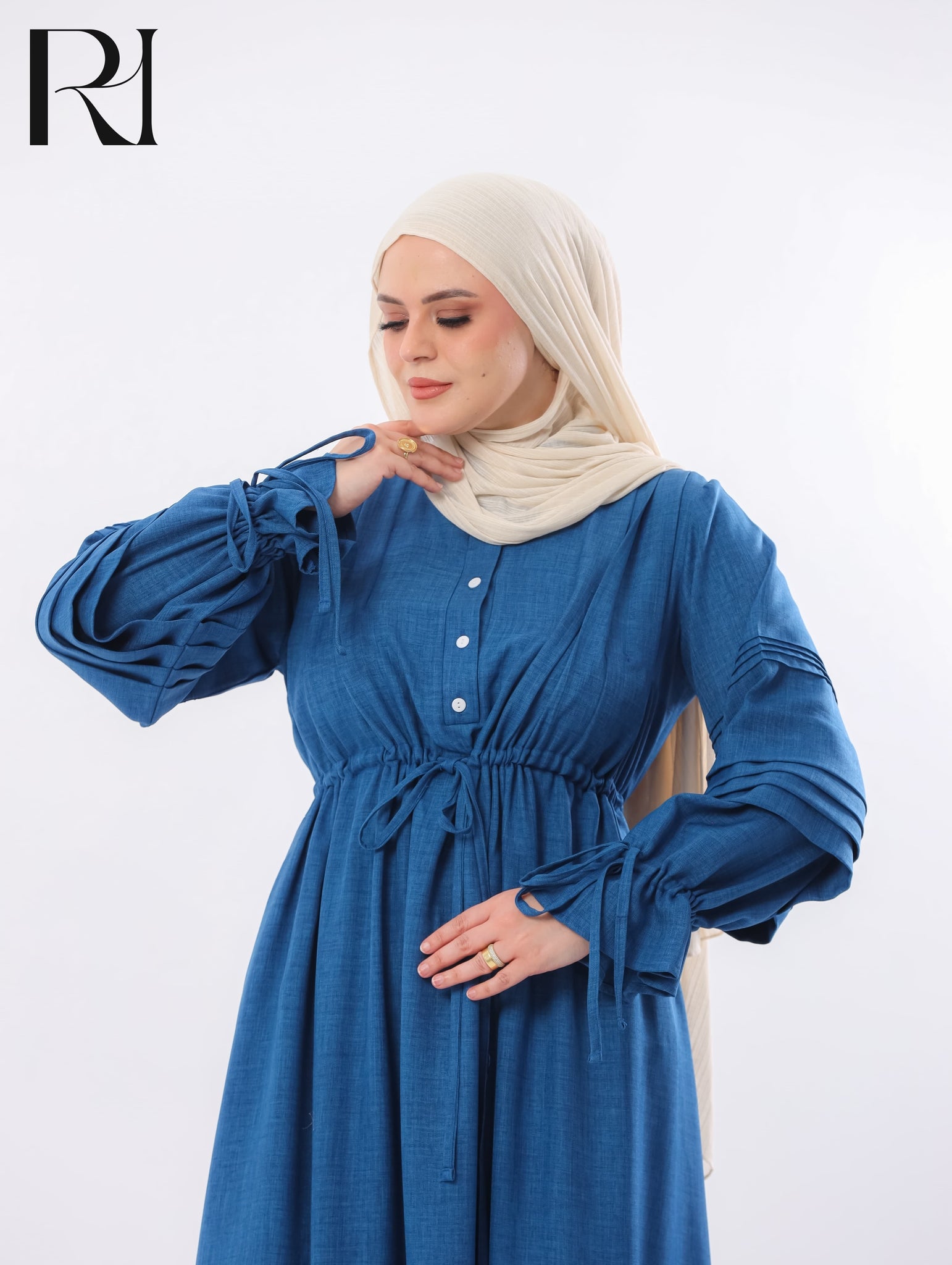 Rima Pintuck Linen-Blend Maxi Dress – Denim Blue