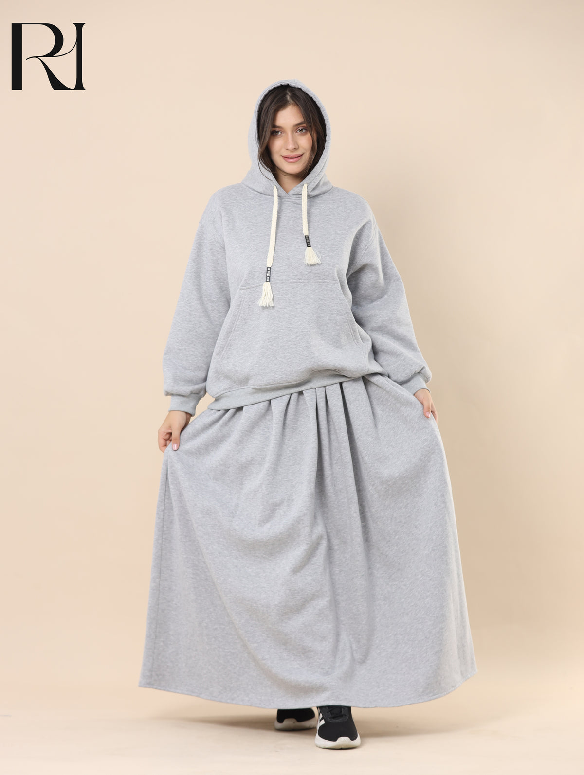TALA COZY FLEECE-LINED HOODIE & SKIRT SET - GRAY