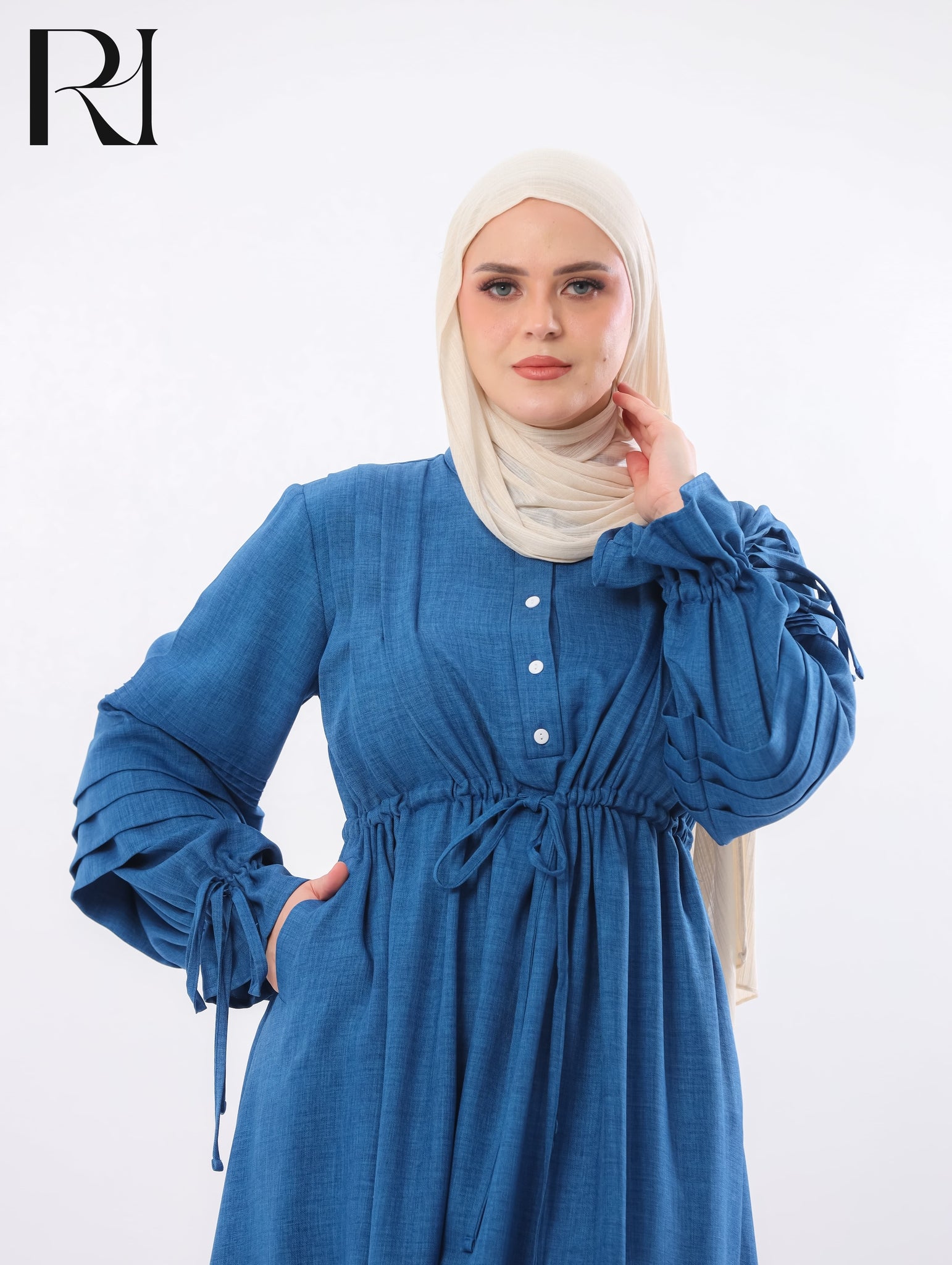 Rima Pintuck Linen-Blend Maxi Dress – Denim Blue
