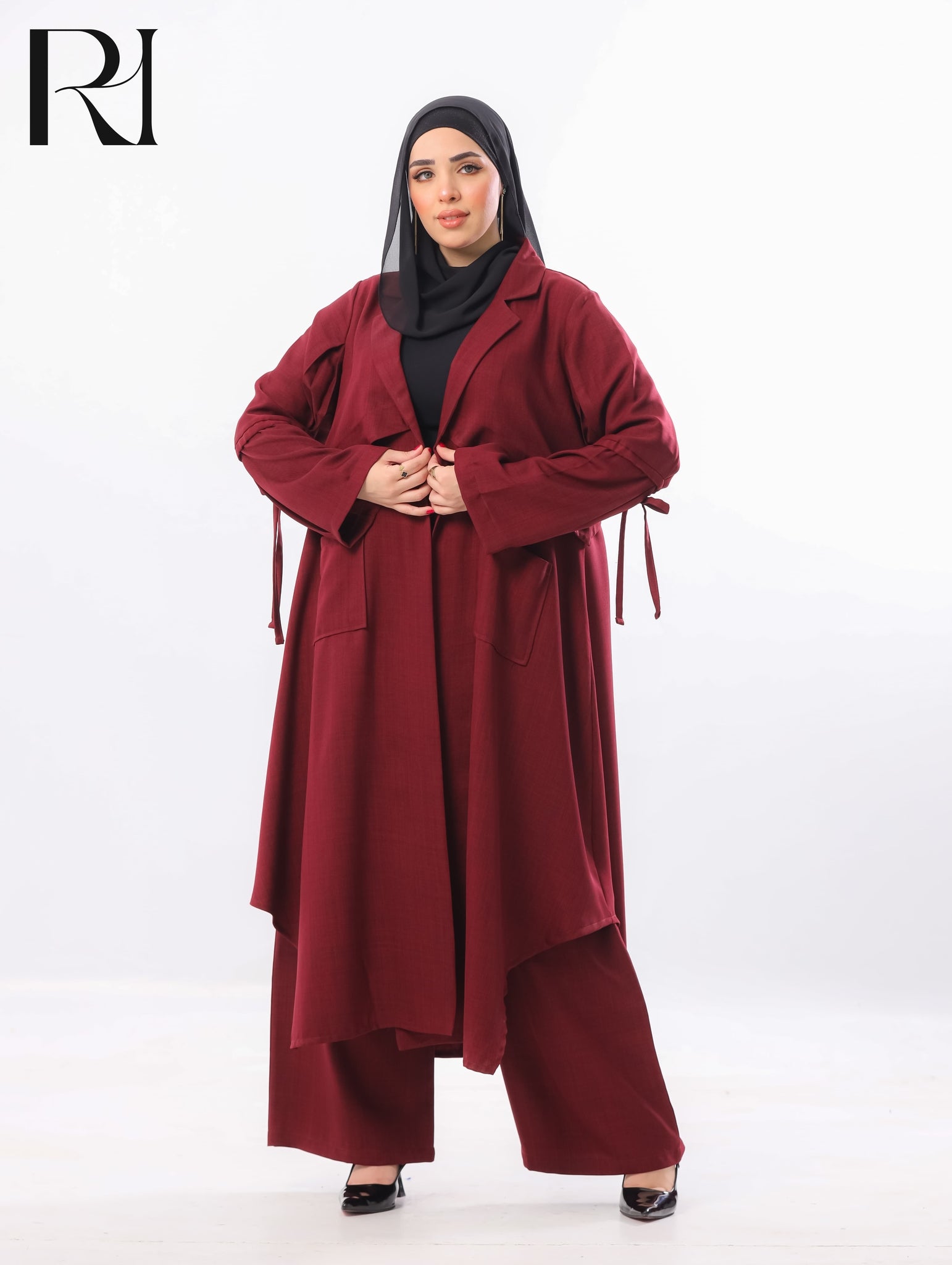 Reem Tailored Linen-Blend Two Piece Set – Burgundy