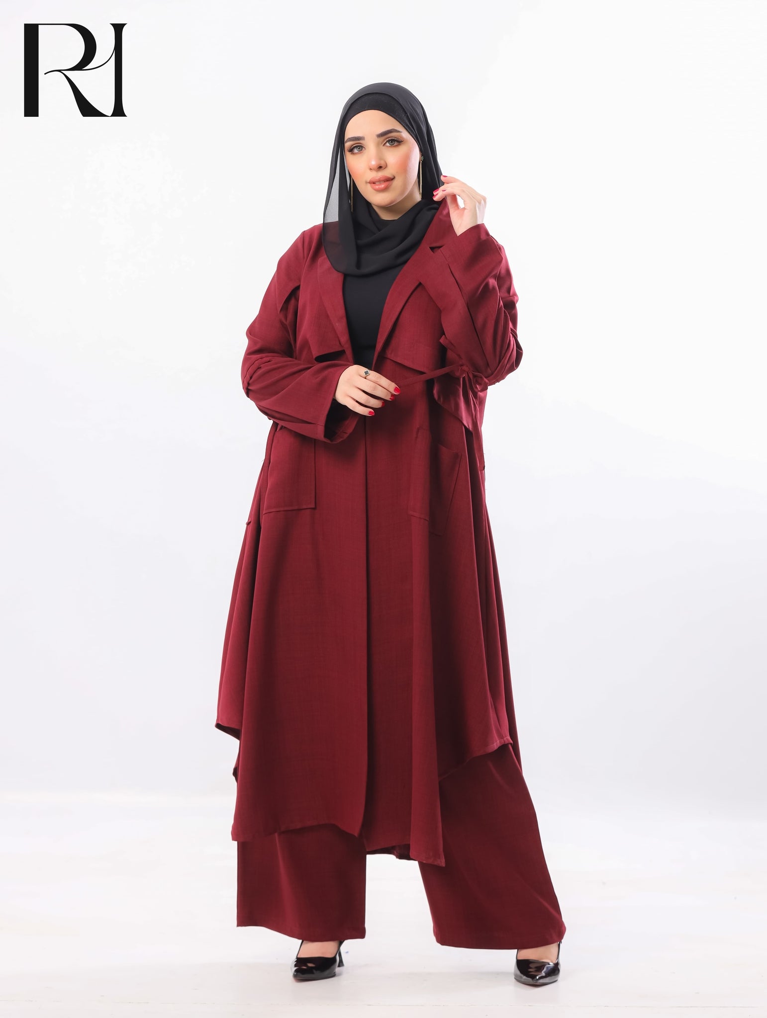 Reem Tailored Linen-Blend Two Piece Set – Burgundy