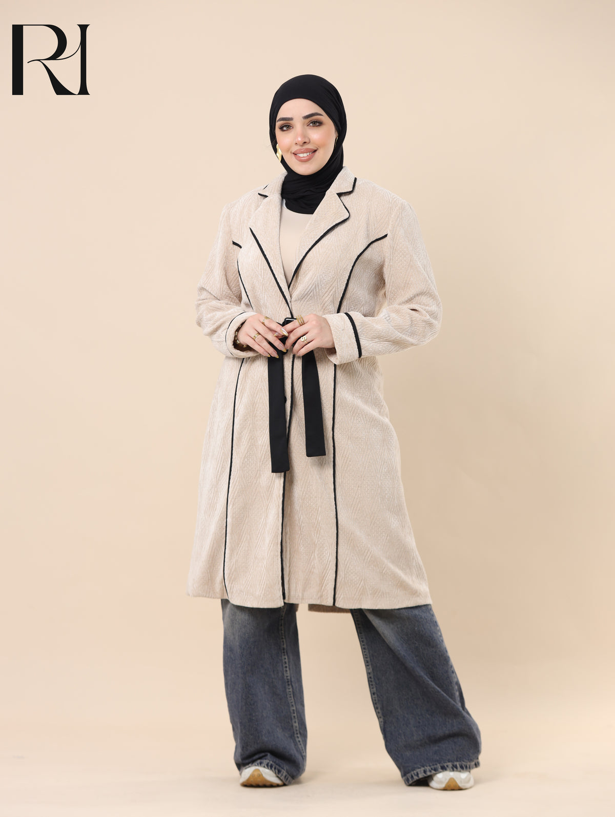 JANA TAILORED PLUSH BELTED COAT - SAND