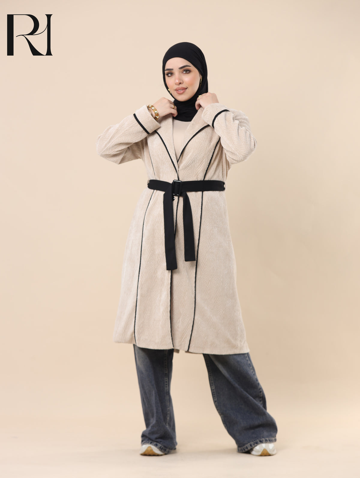 JANA TAILORED PLUSH BELTED COAT - SAND