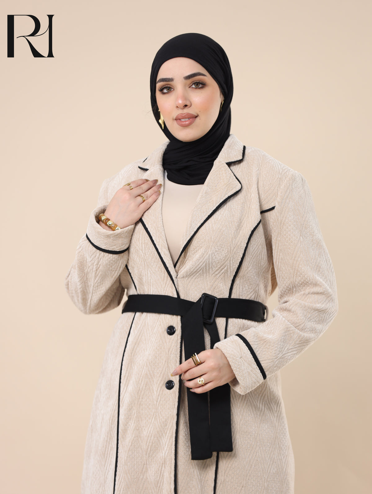 JANA TAILORED PLUSH BELTED COAT - SAND