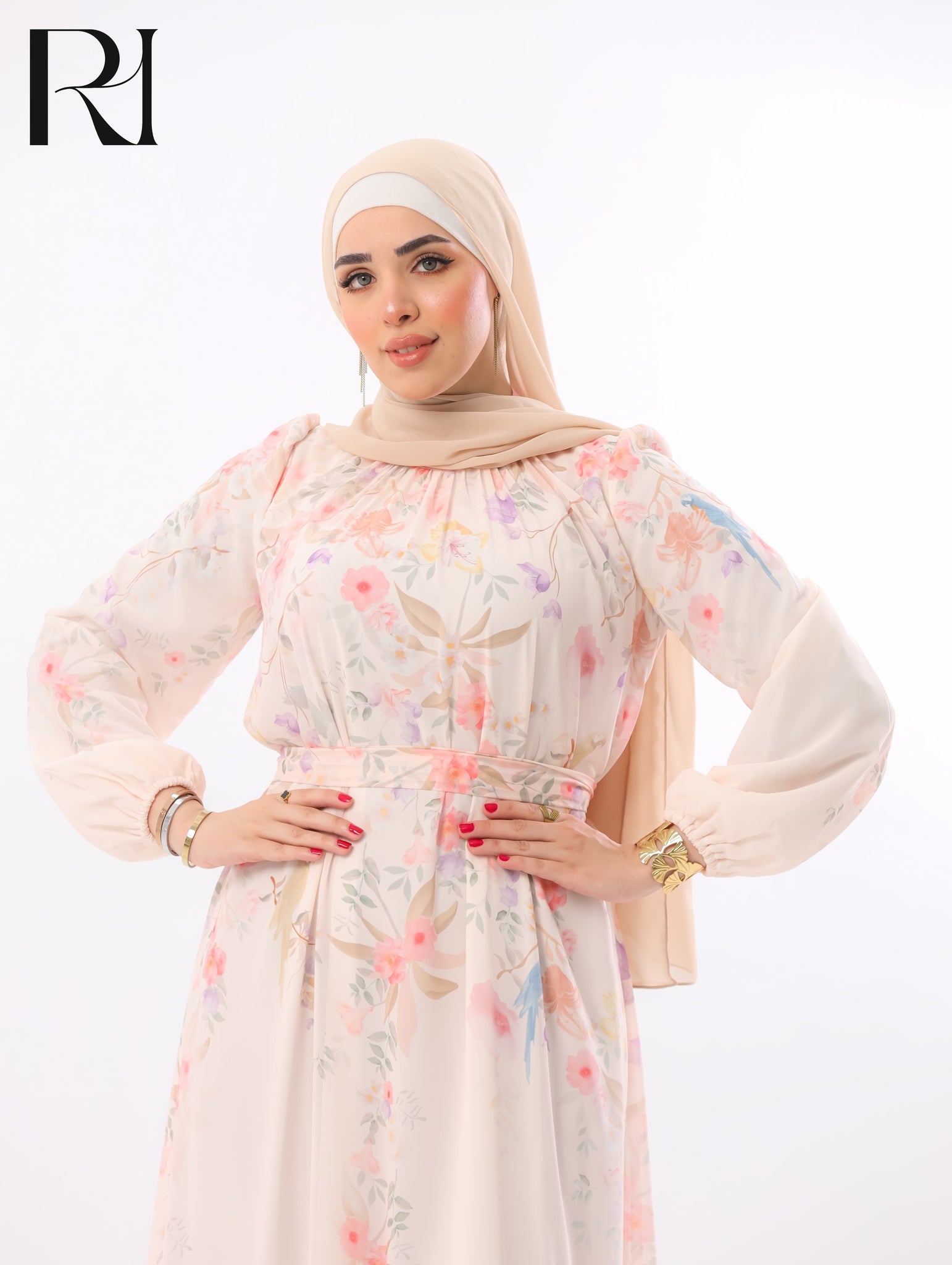 Leen Blossom Chiffon Maxi Dress – Peach Floral