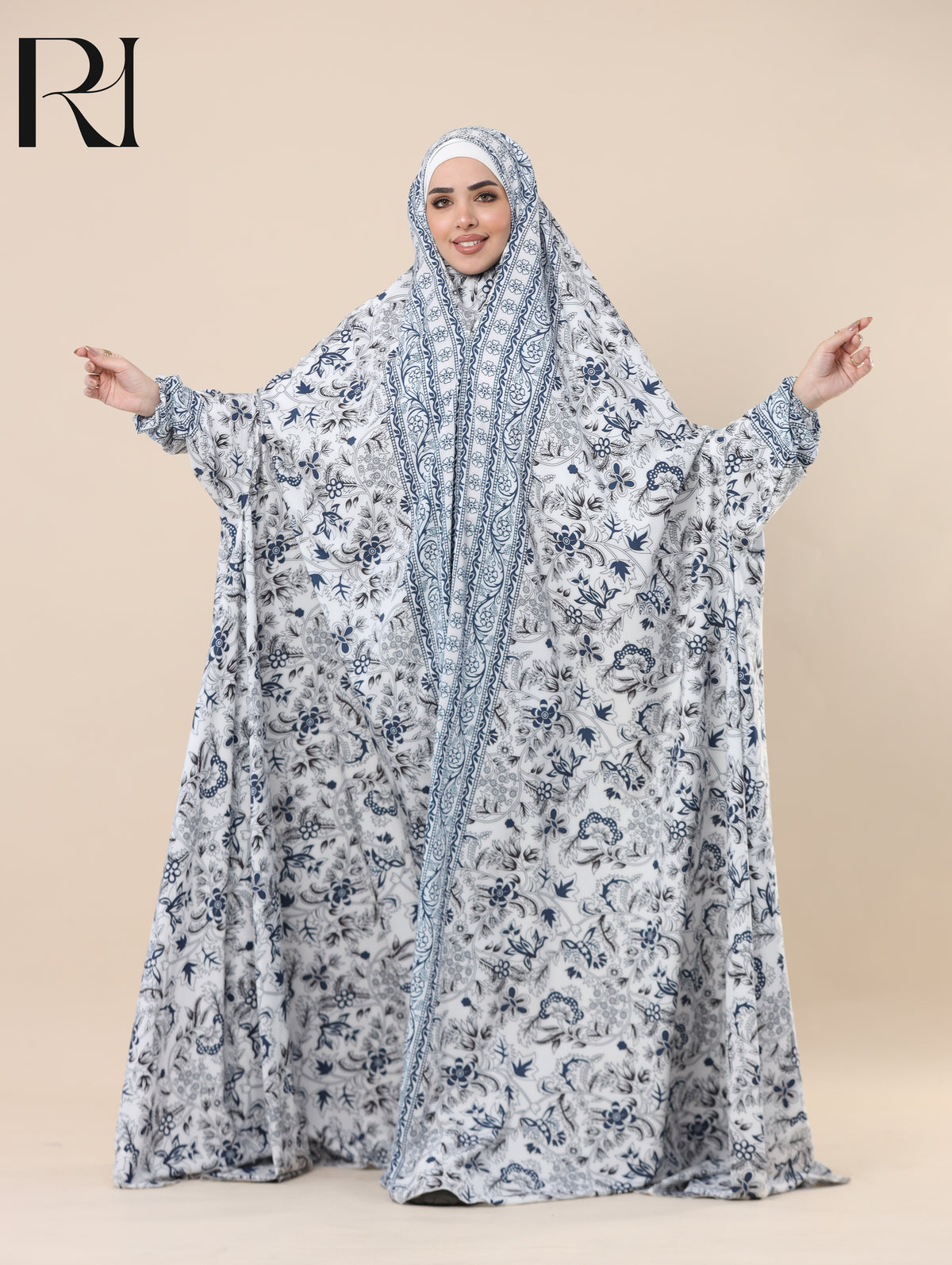 DANIA MONOCHROME SATIN PRAYER GOWN - WHITE