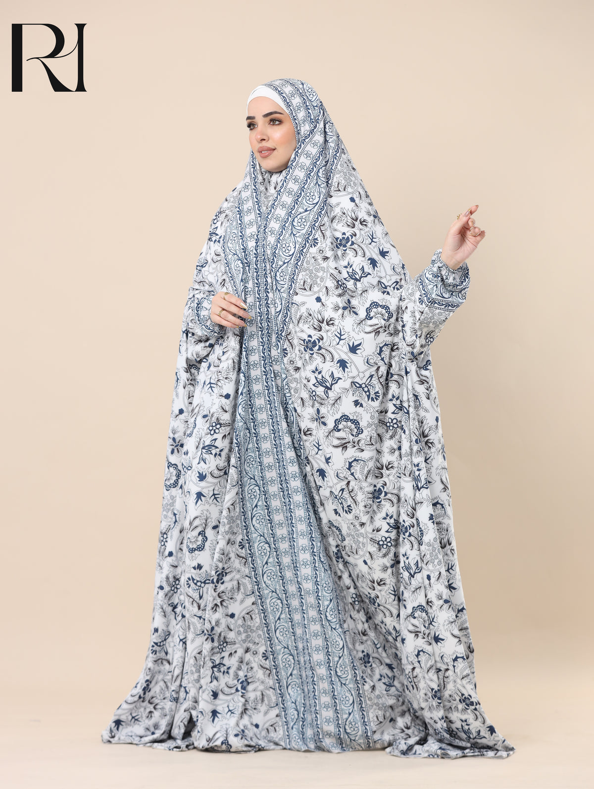 DANIA MONOCHROME SATIN PRAYER GOWN - WHITE