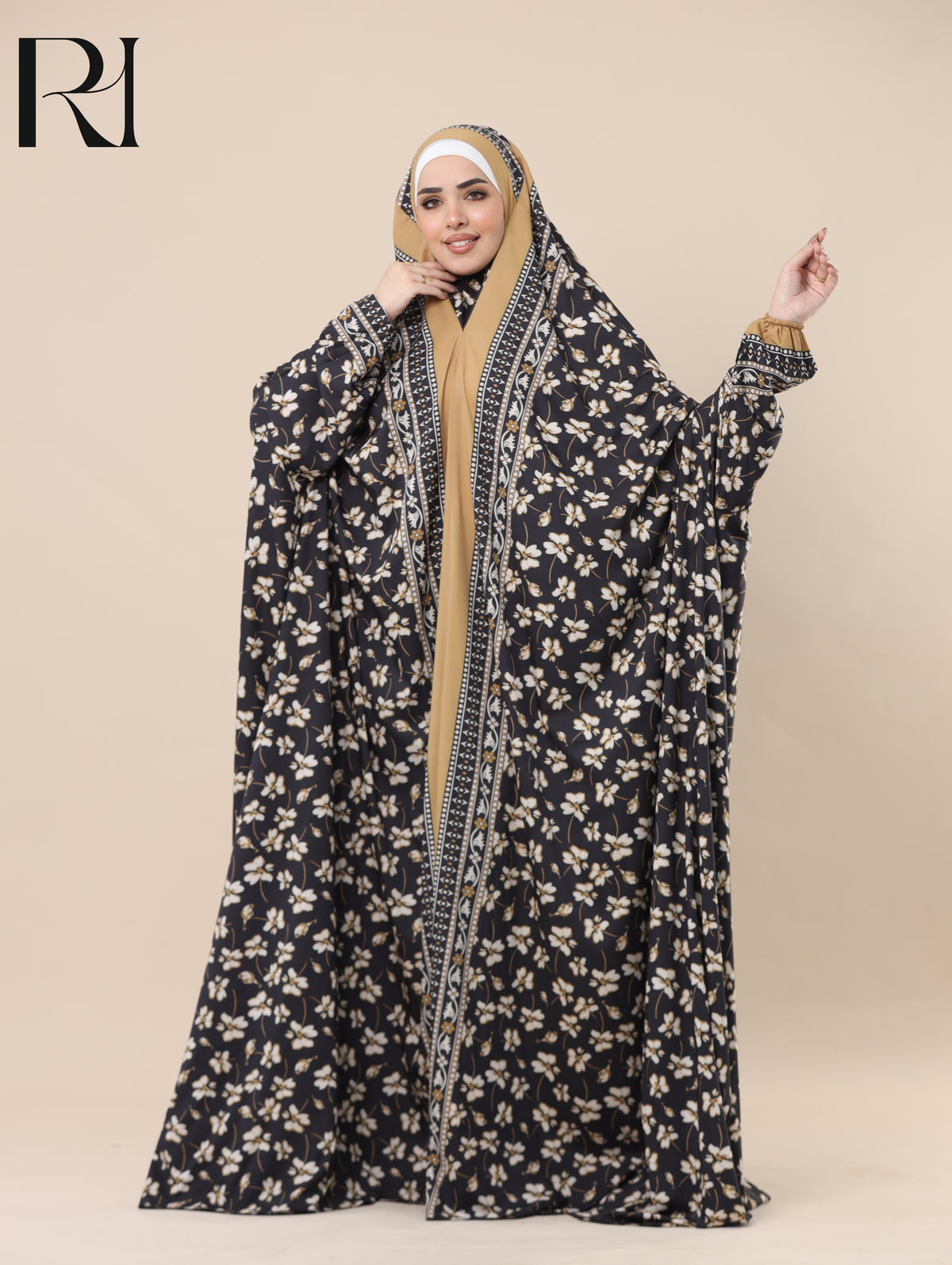 NADA MIDNIGHT BLOOM SATIN PRAYER GOWN - BLACK