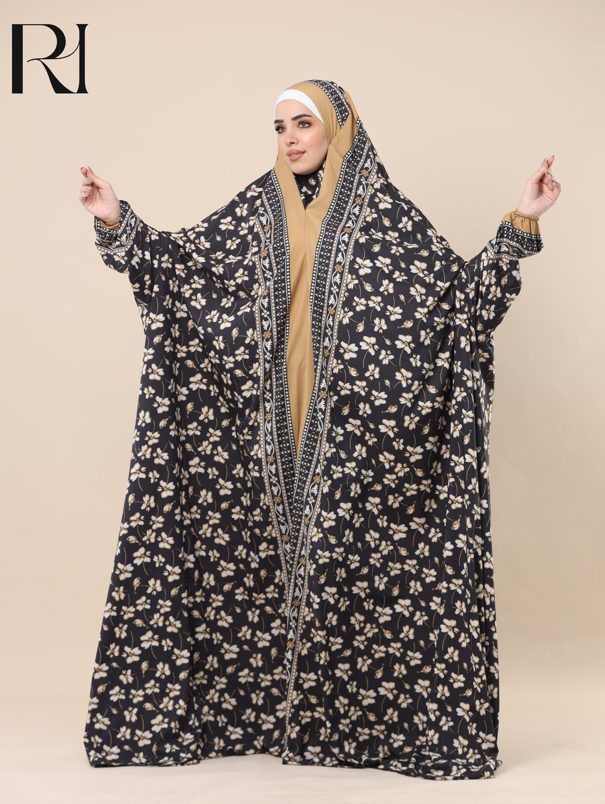 NADA MIDNIGHT BLOOM SATIN PRAYER GOWN - BLACK