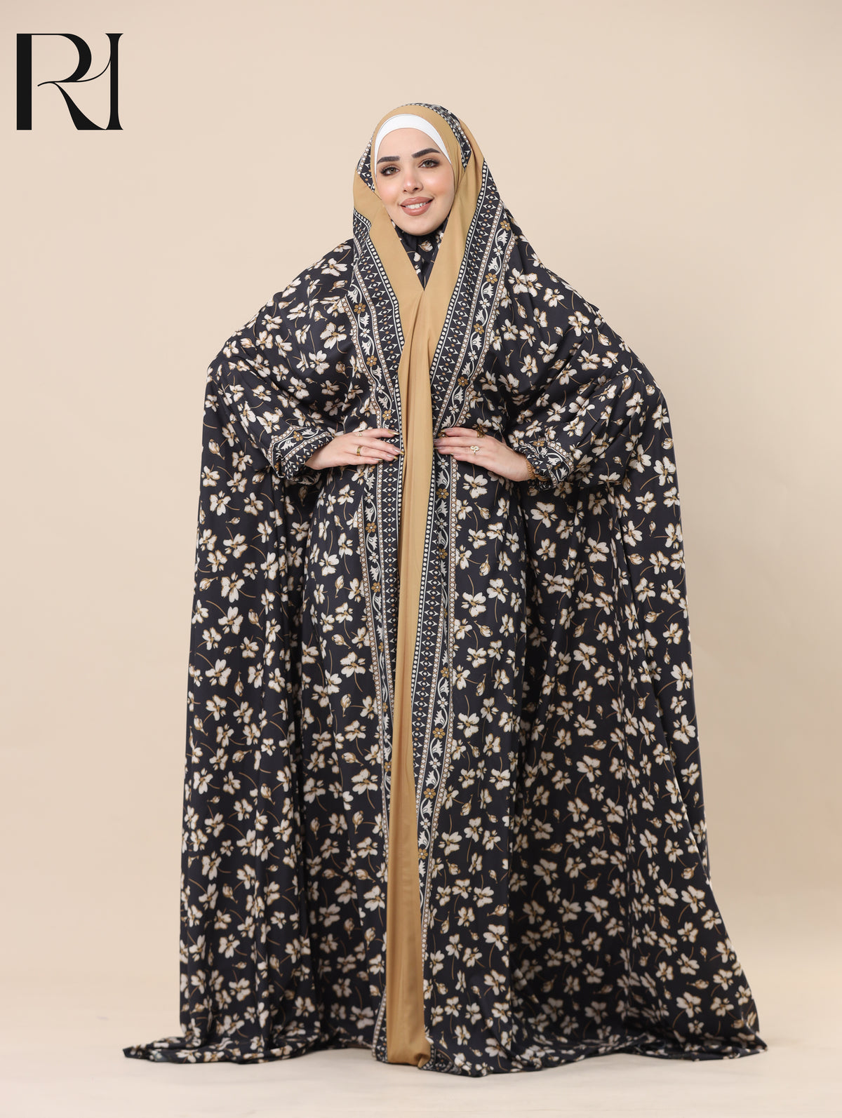 NADA MIDNIGHT BLOOM SATIN PRAYER GOWN - BLACK