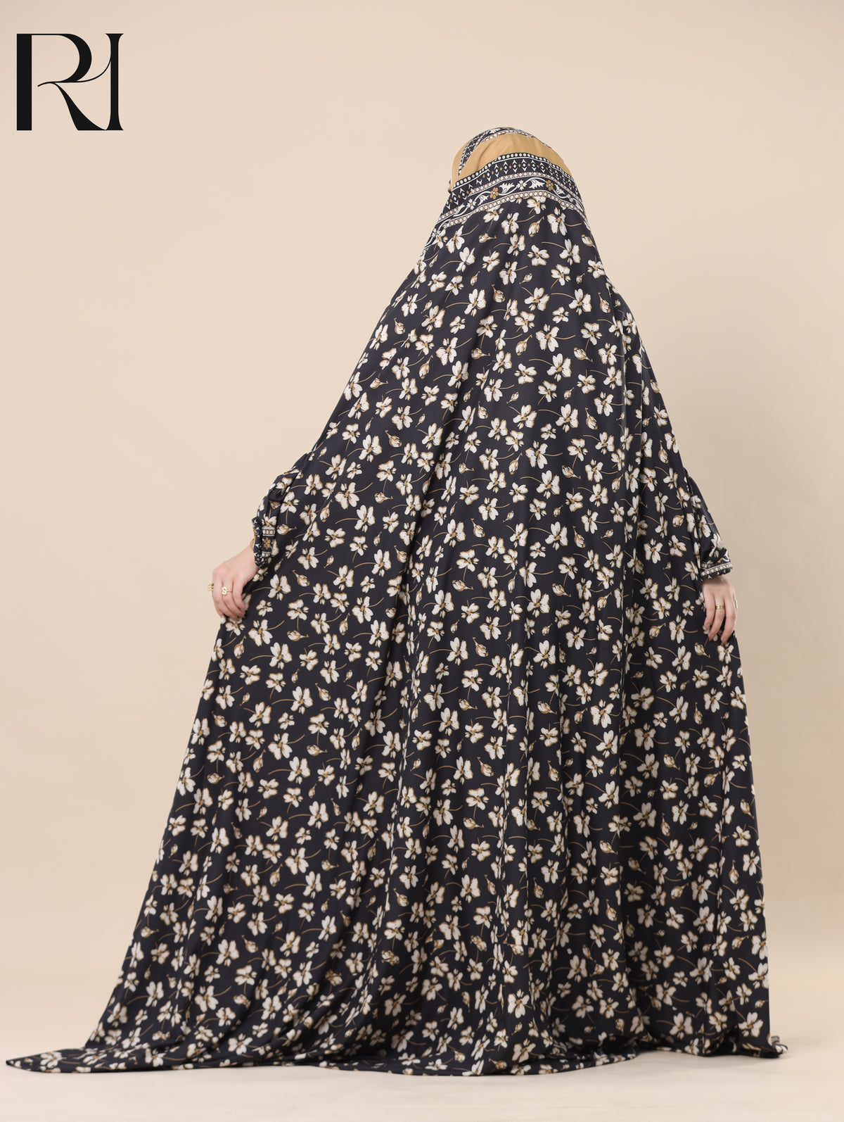 NADA MIDNIGHT BLOOM SATIN PRAYER GOWN - BLACK