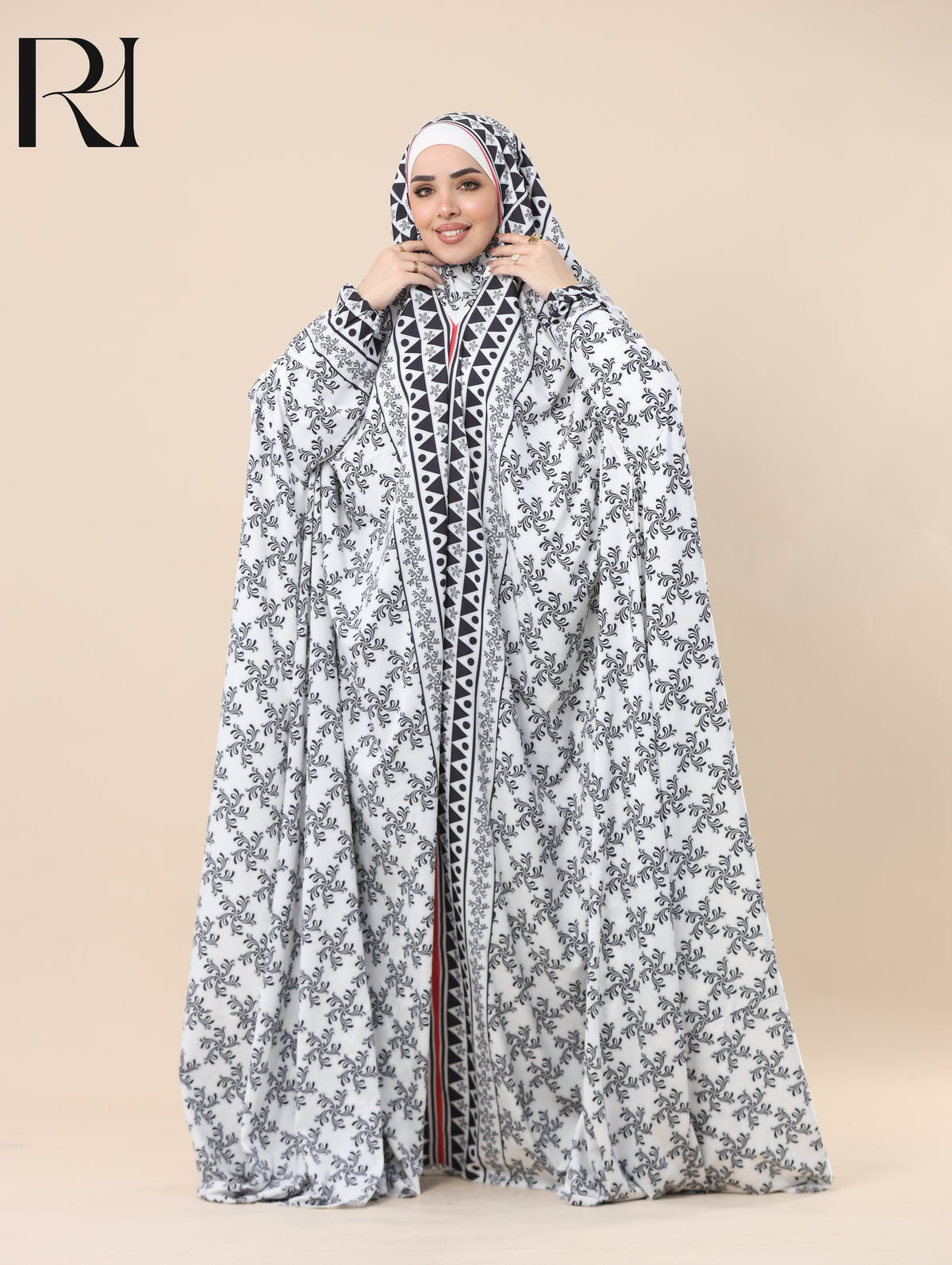 DANIA MONOCHROME SATIN PRAYER GOWN - WHITE
