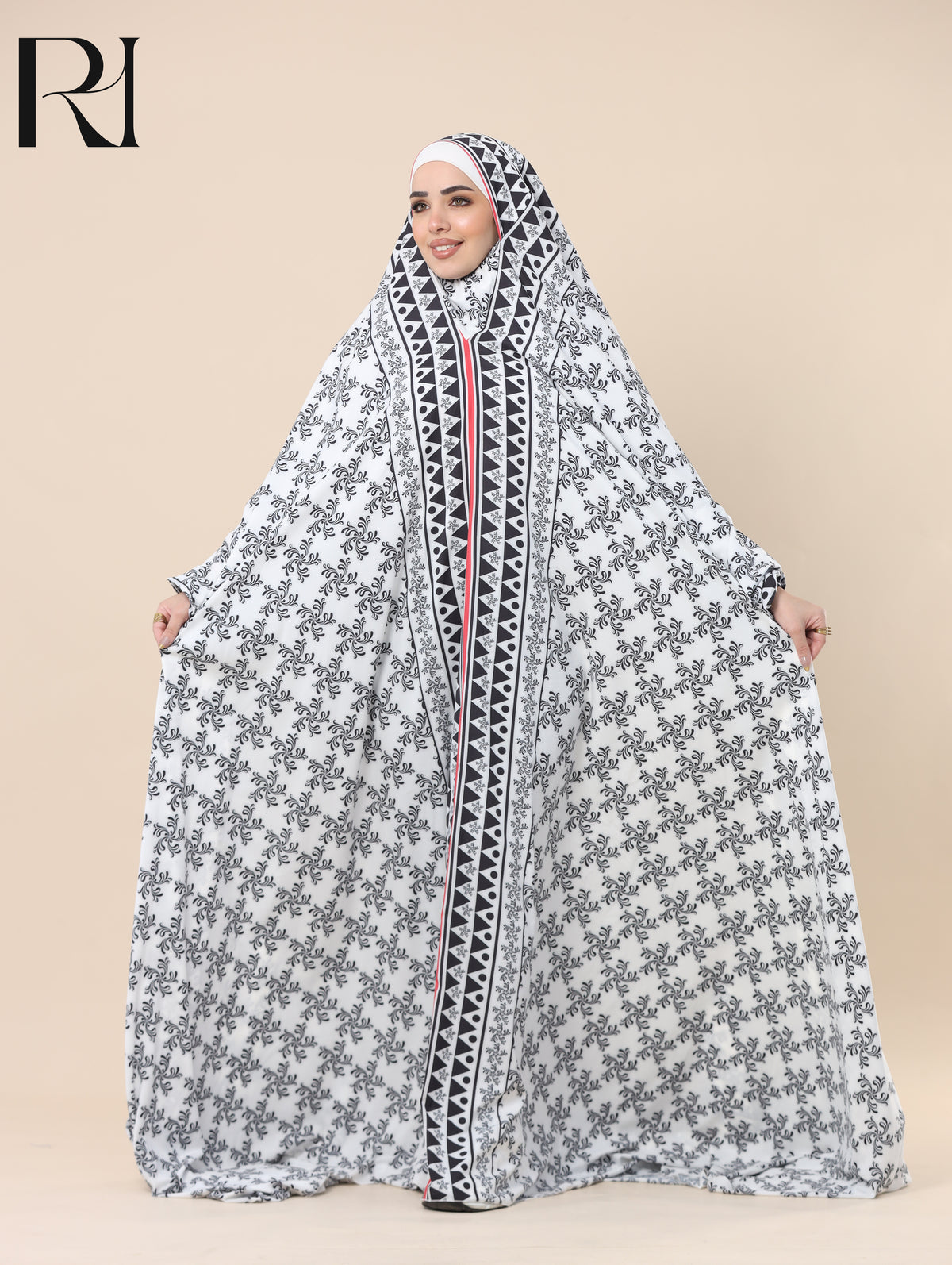 DANIA MONOCHROME SATIN PRAYER GOWN - WHITE