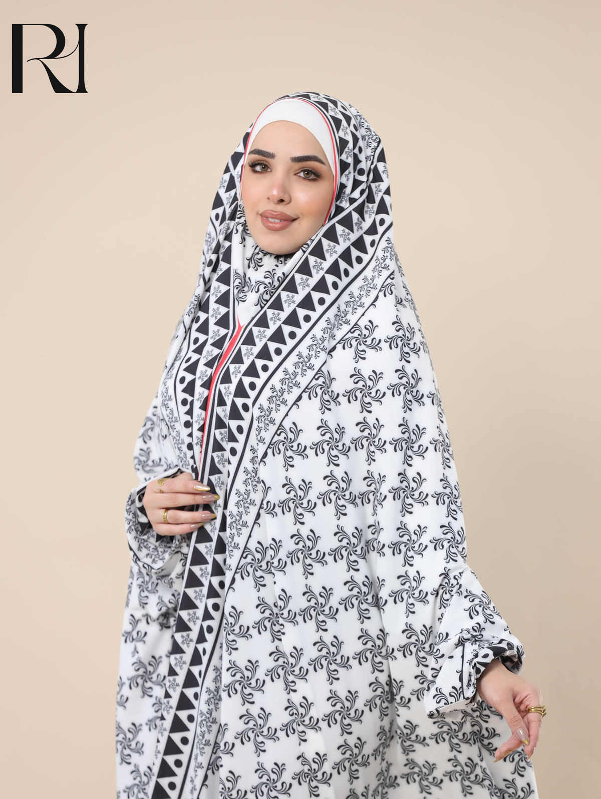 DANIA MONOCHROME SATIN PRAYER GOWN - WHITE