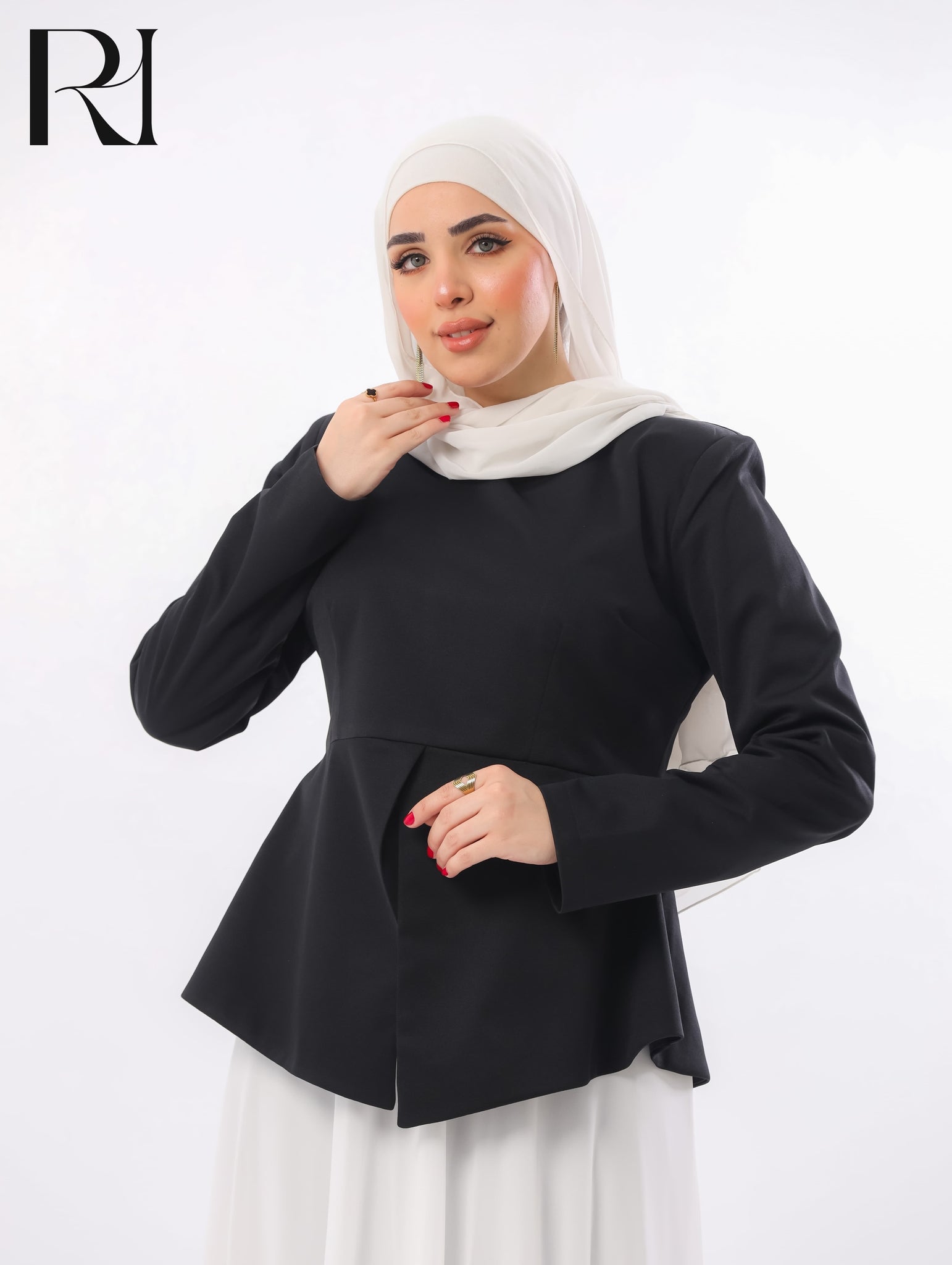 Lina Peplum Modest Skirt Set – Black & White