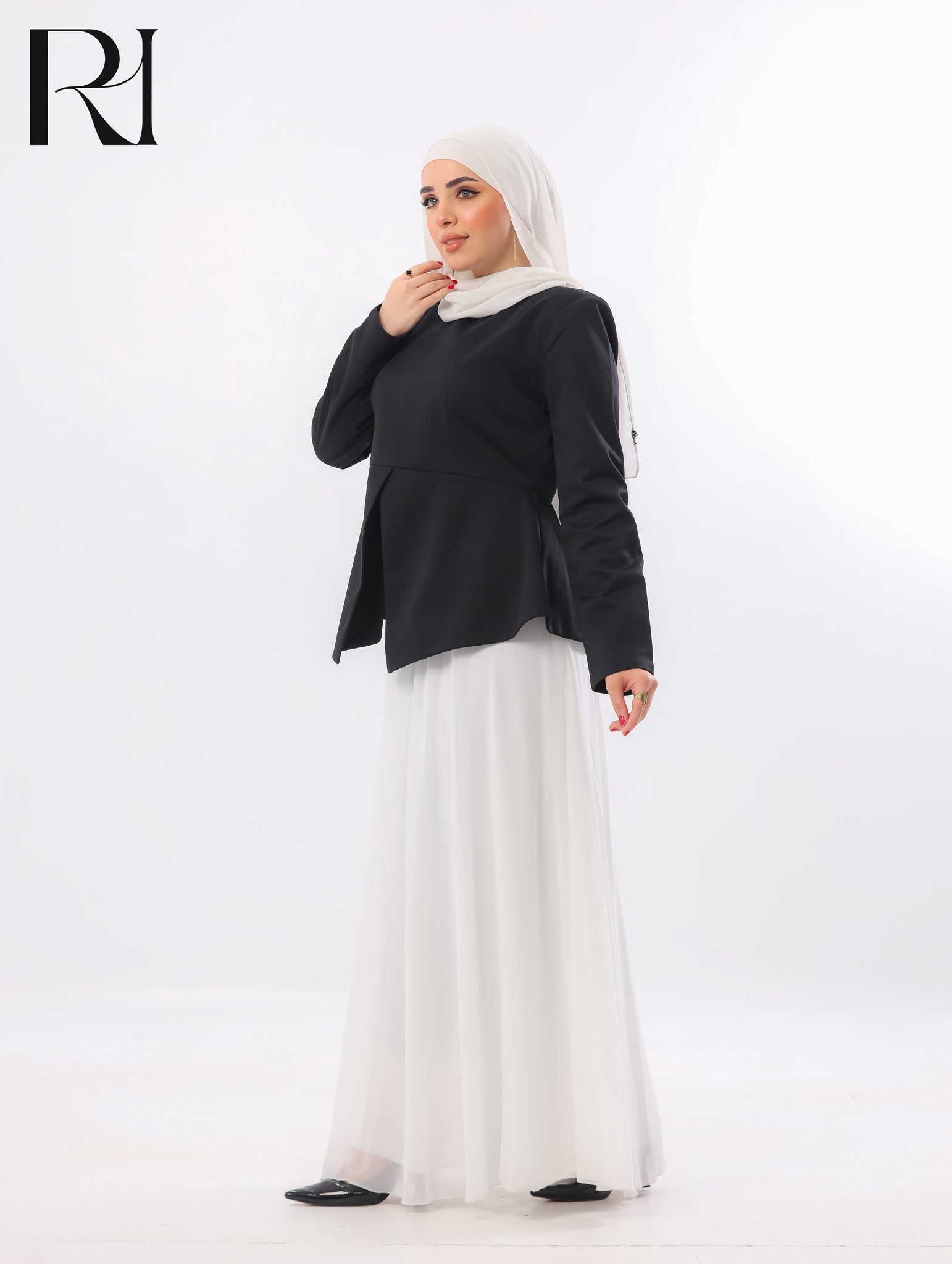 Lina Peplum Modest Skirt Set – Black & White