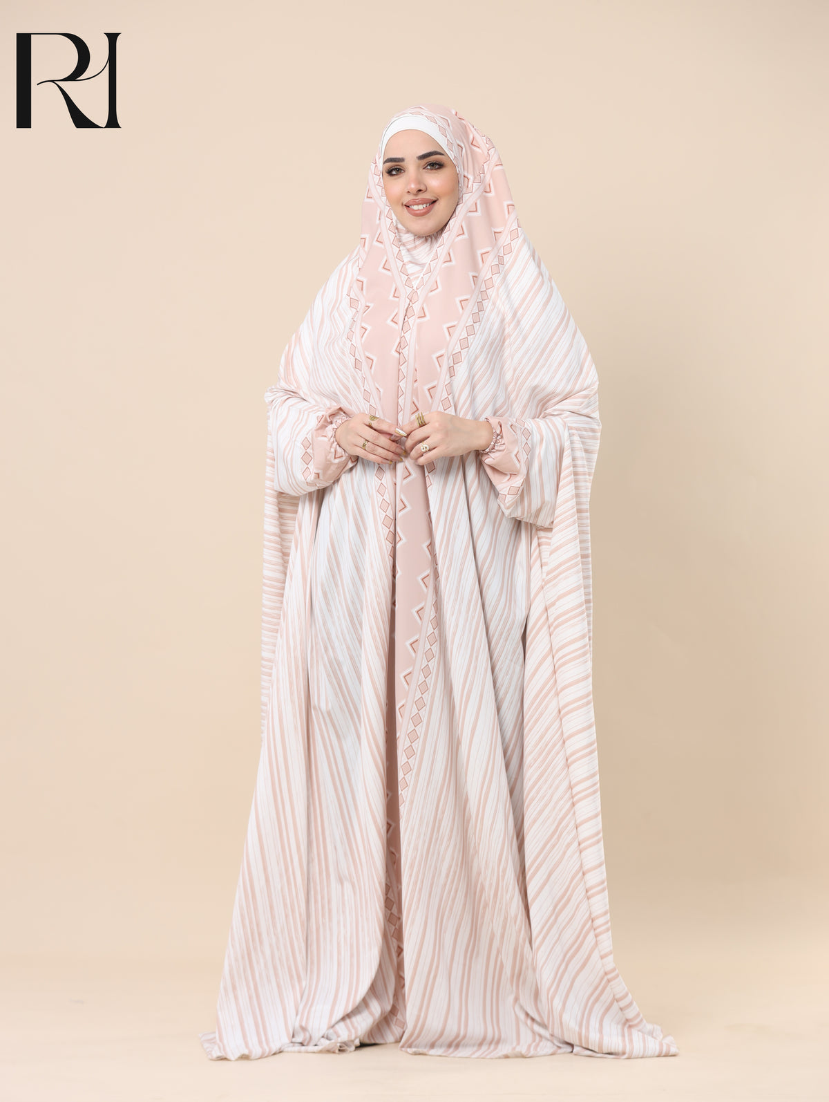 MAYSA SOFT STRIPE SATIN PRAYER GOWN - BLUSH