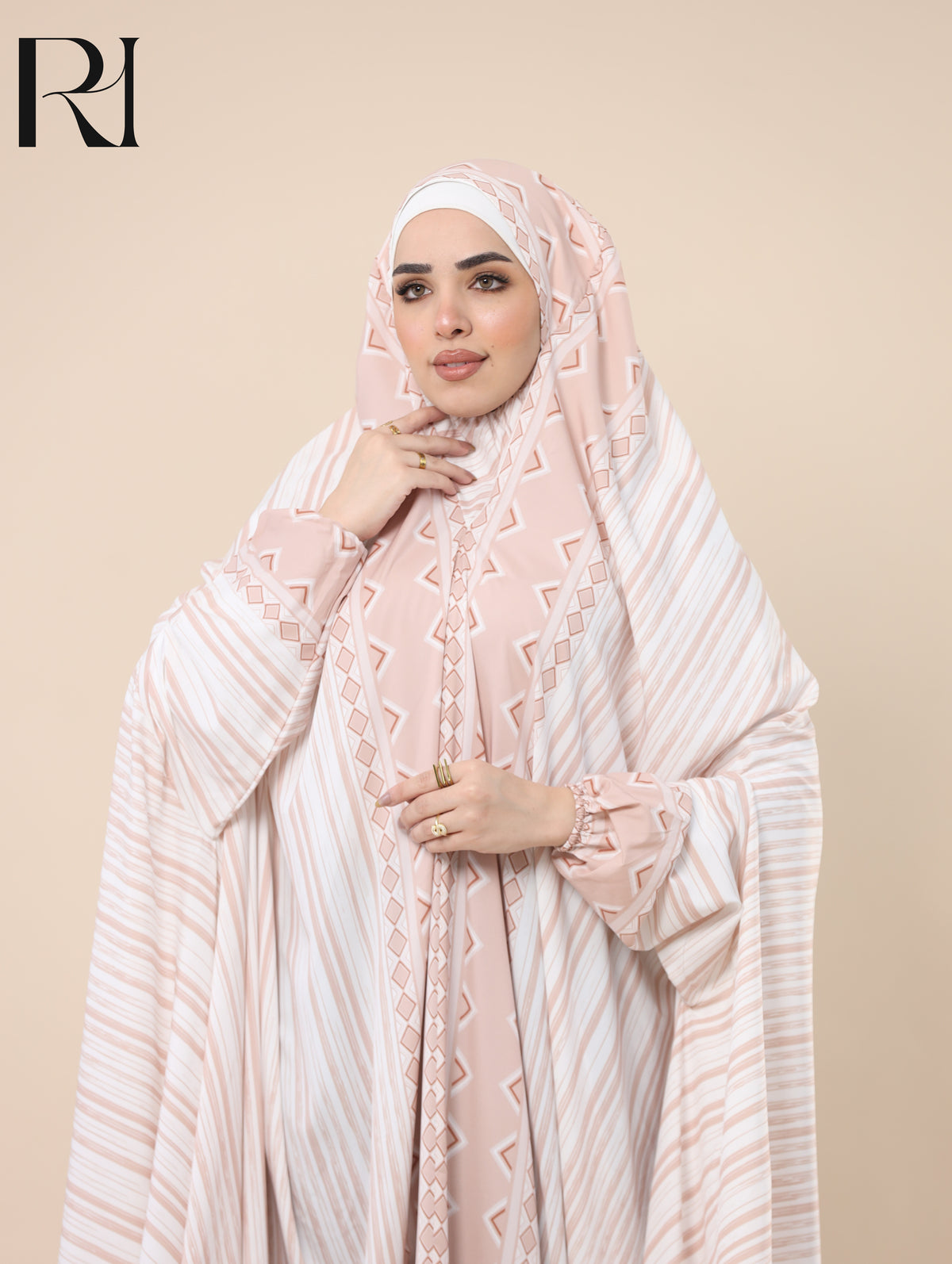 MAYSA SOFT STRIPE SATIN PRAYER GOWN - BLUSH