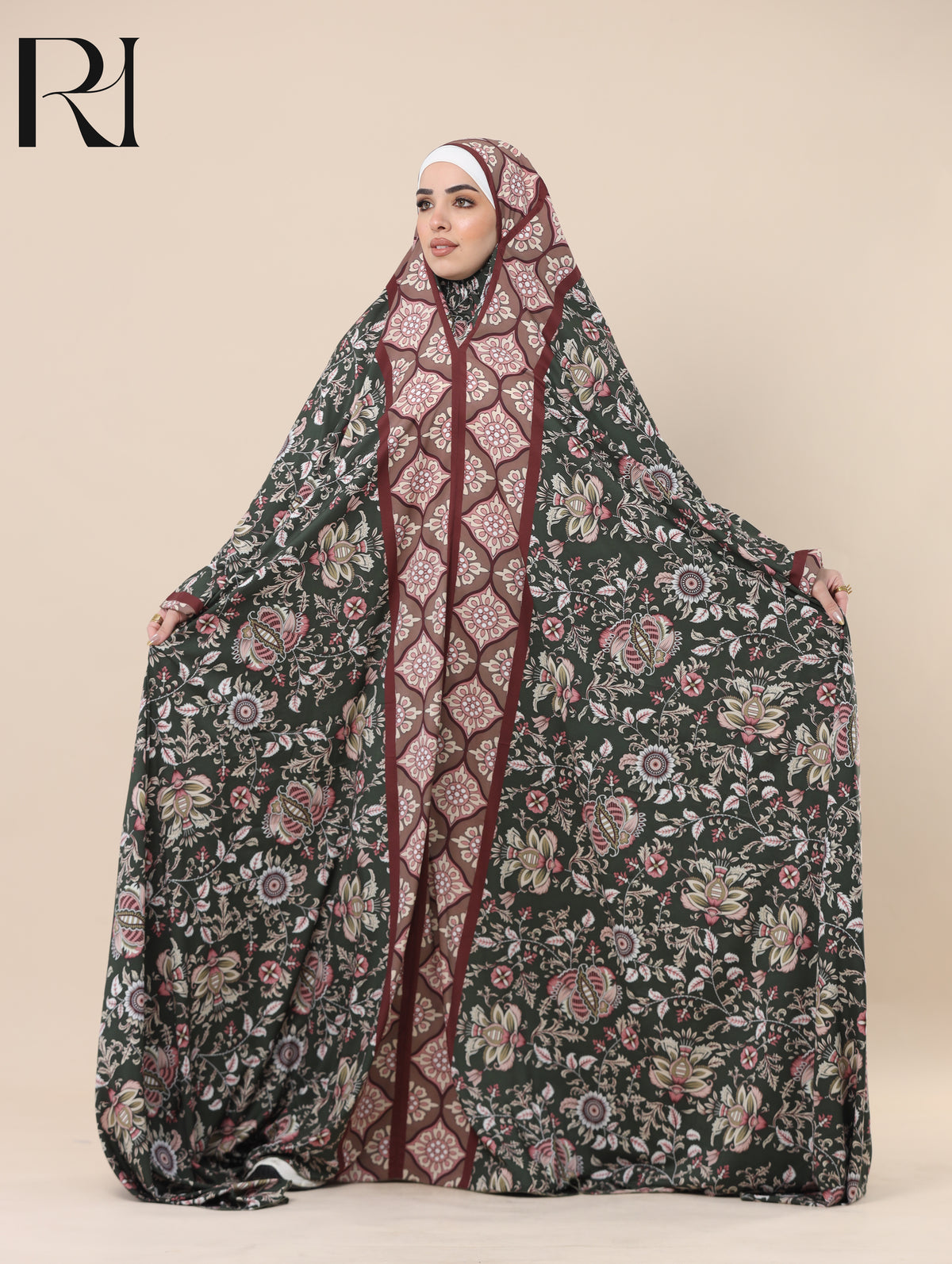 ZEINA ORCHARD SATIN PRAYER GOWN - OLIVE