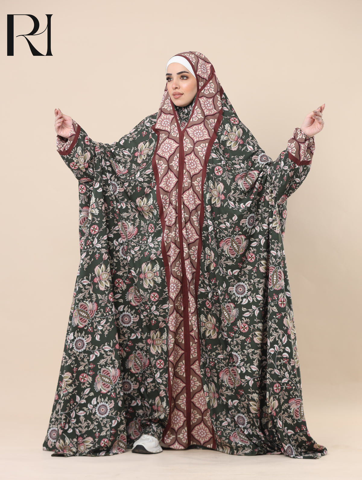 ZEINA ORCHARD SATIN PRAYER GOWN - OLIVE
