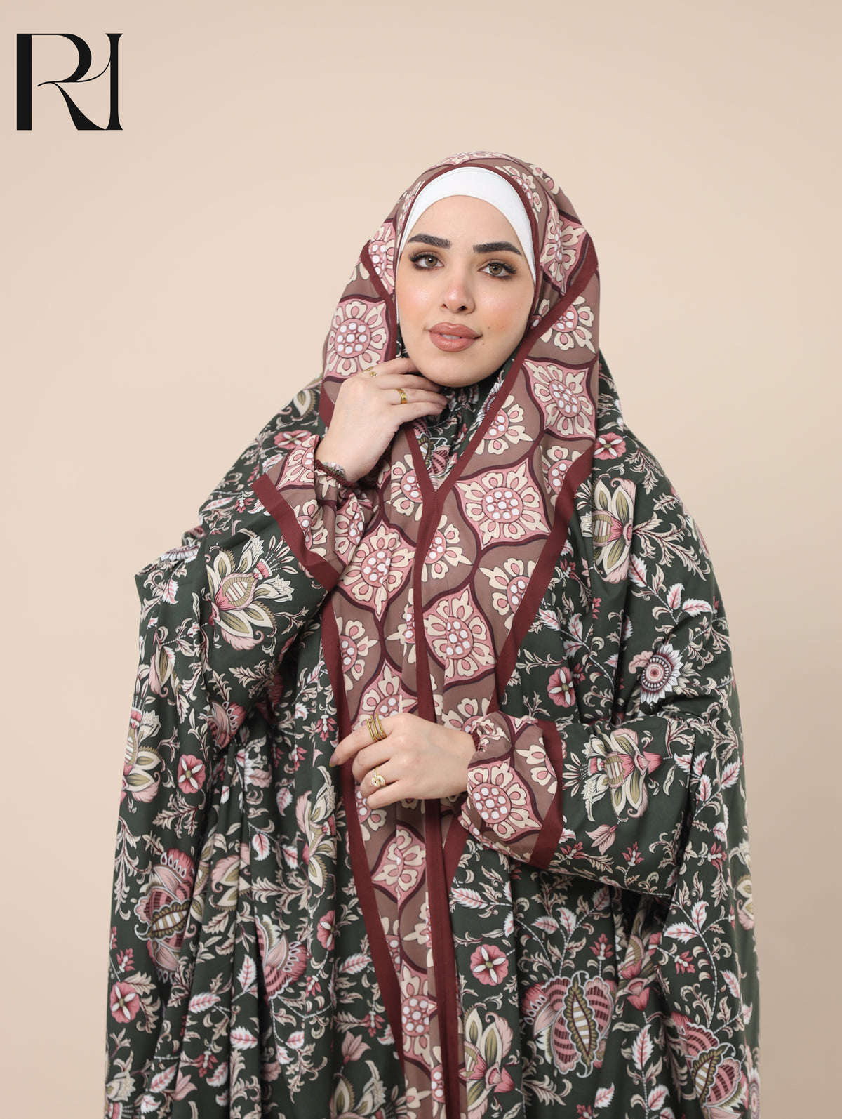 ZEINA ORCHARD SATIN PRAYER GOWN - OLIVE