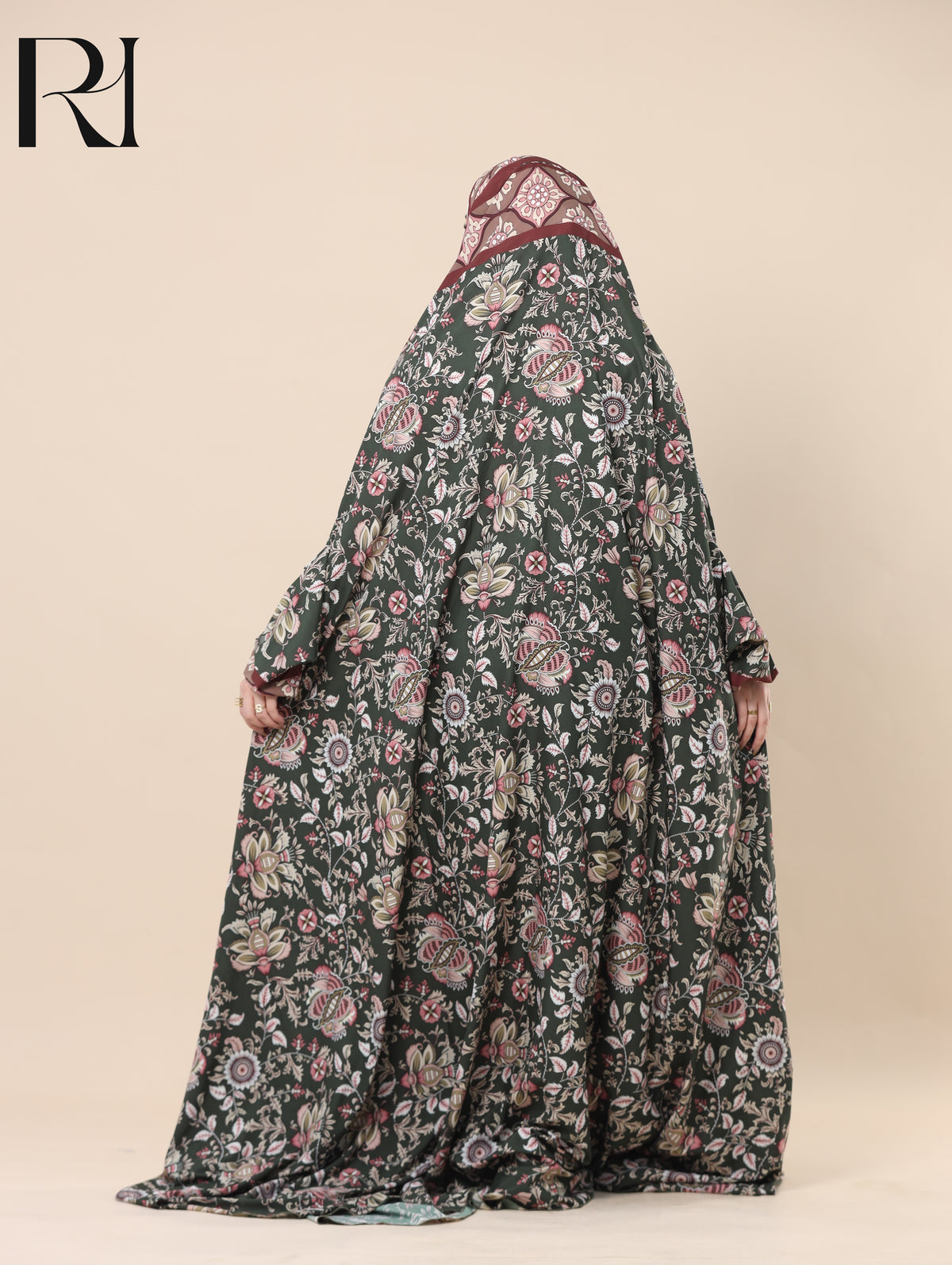 ZEINA ORCHARD SATIN PRAYER GOWN - OLIVE