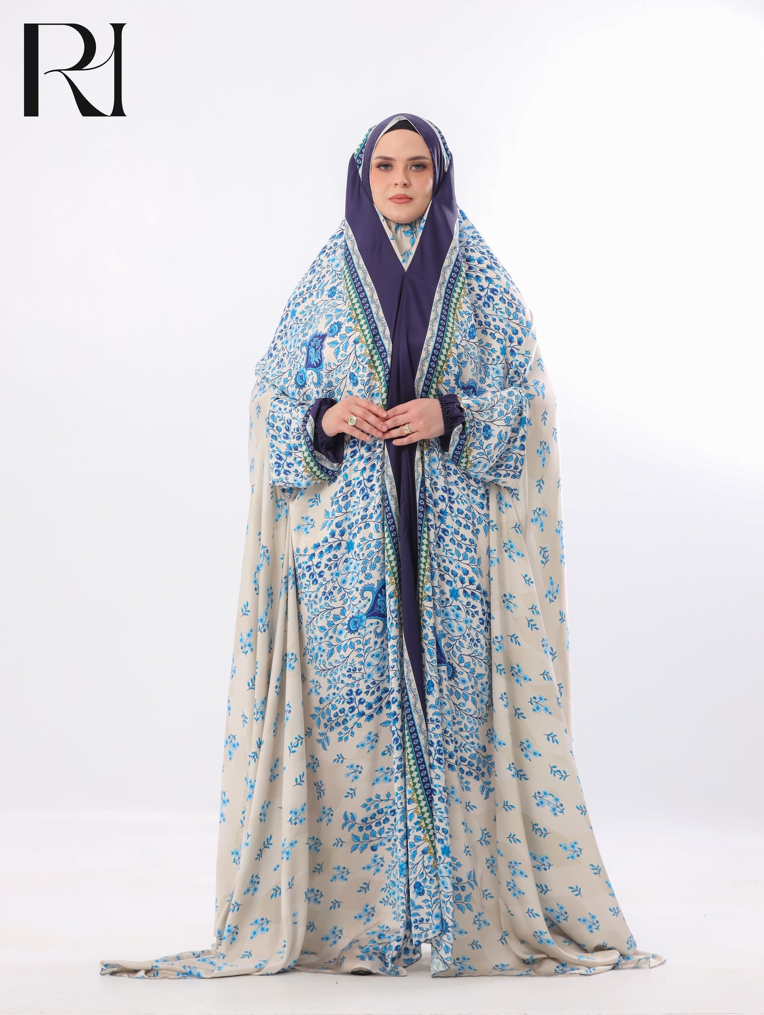 Noor Azure Blended Satin Prayer Gown – Blue