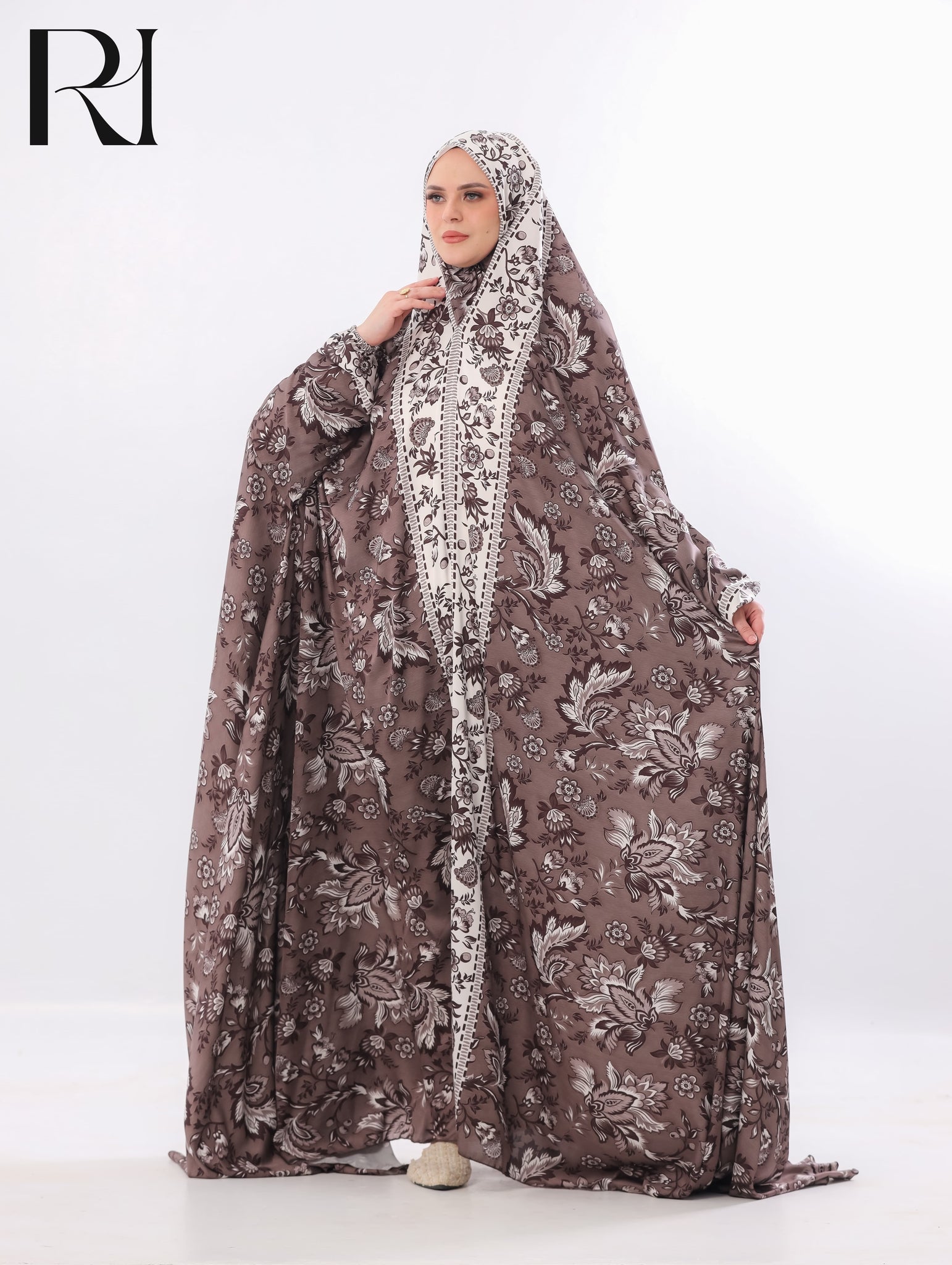 Noor Mocha Florentine Blended Satin Prayer Gown – Brown