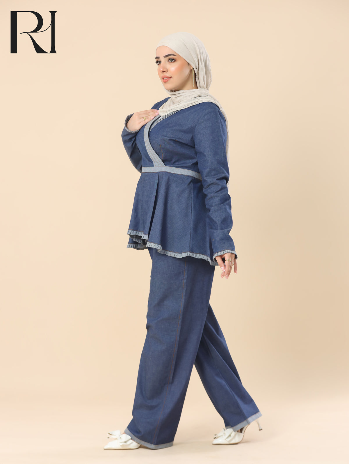RIMA TAILORED SOFT DENIM TWO PIECE SET – SLATE BLUE
