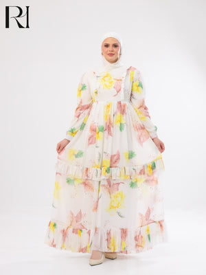 Haneen Floral Chiffon Maxi Dress – Ivory