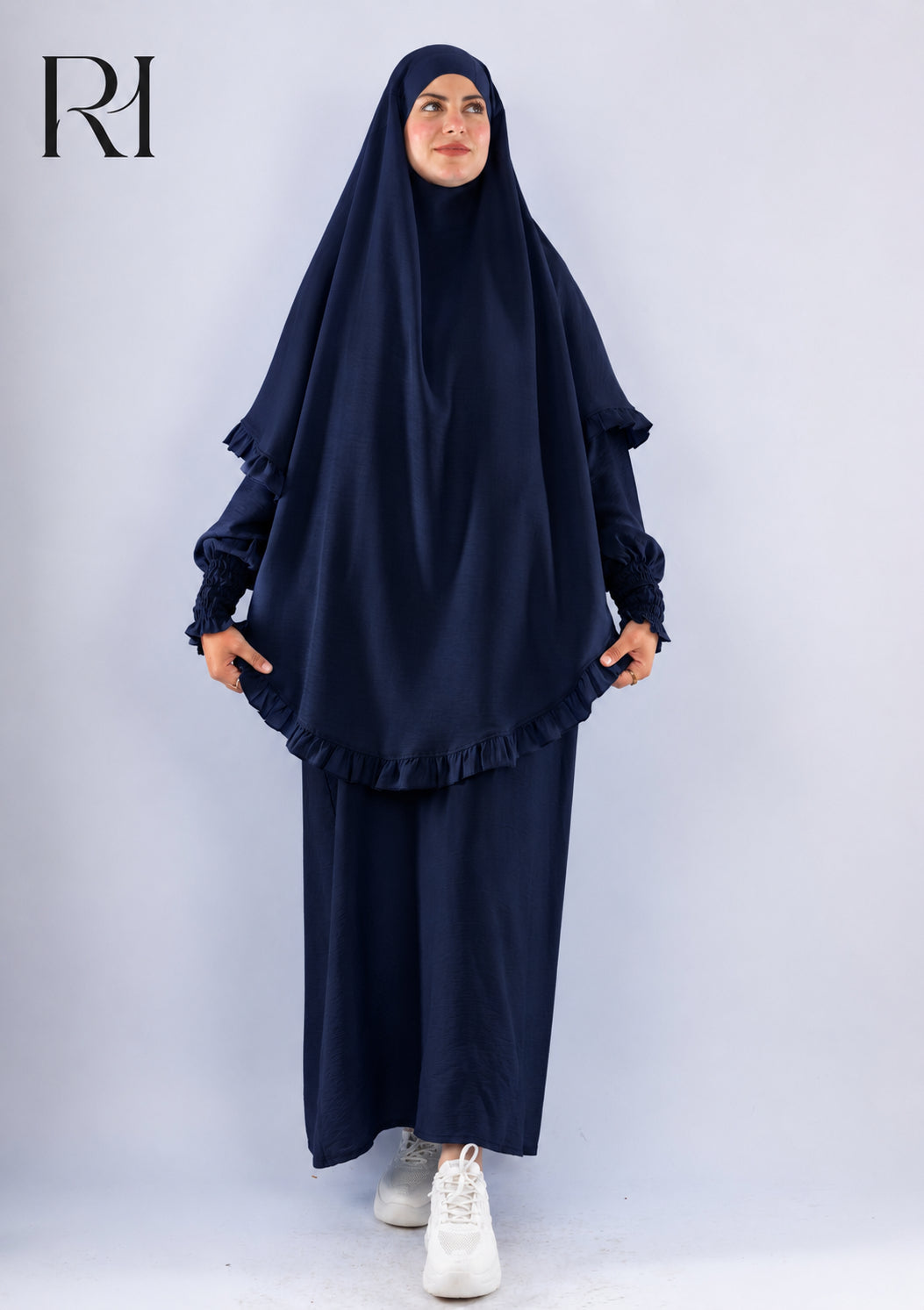 Radia Ruflles Linen Blend Prayer Set - Navy