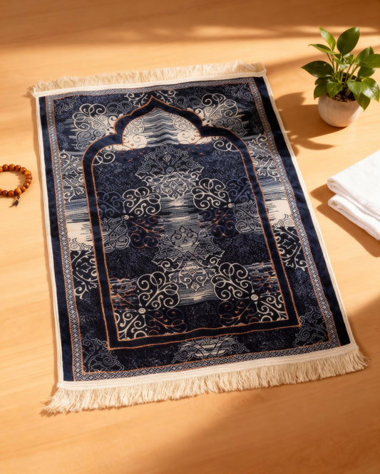 Midnight Tranquility Deep Blue Prayer Mat