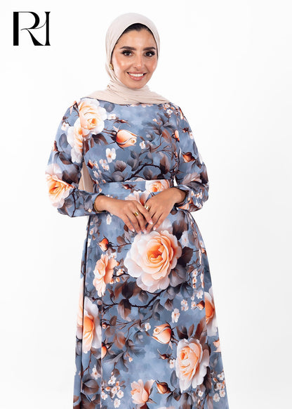 Sunset Bloom Floral Modest Maxi Dress