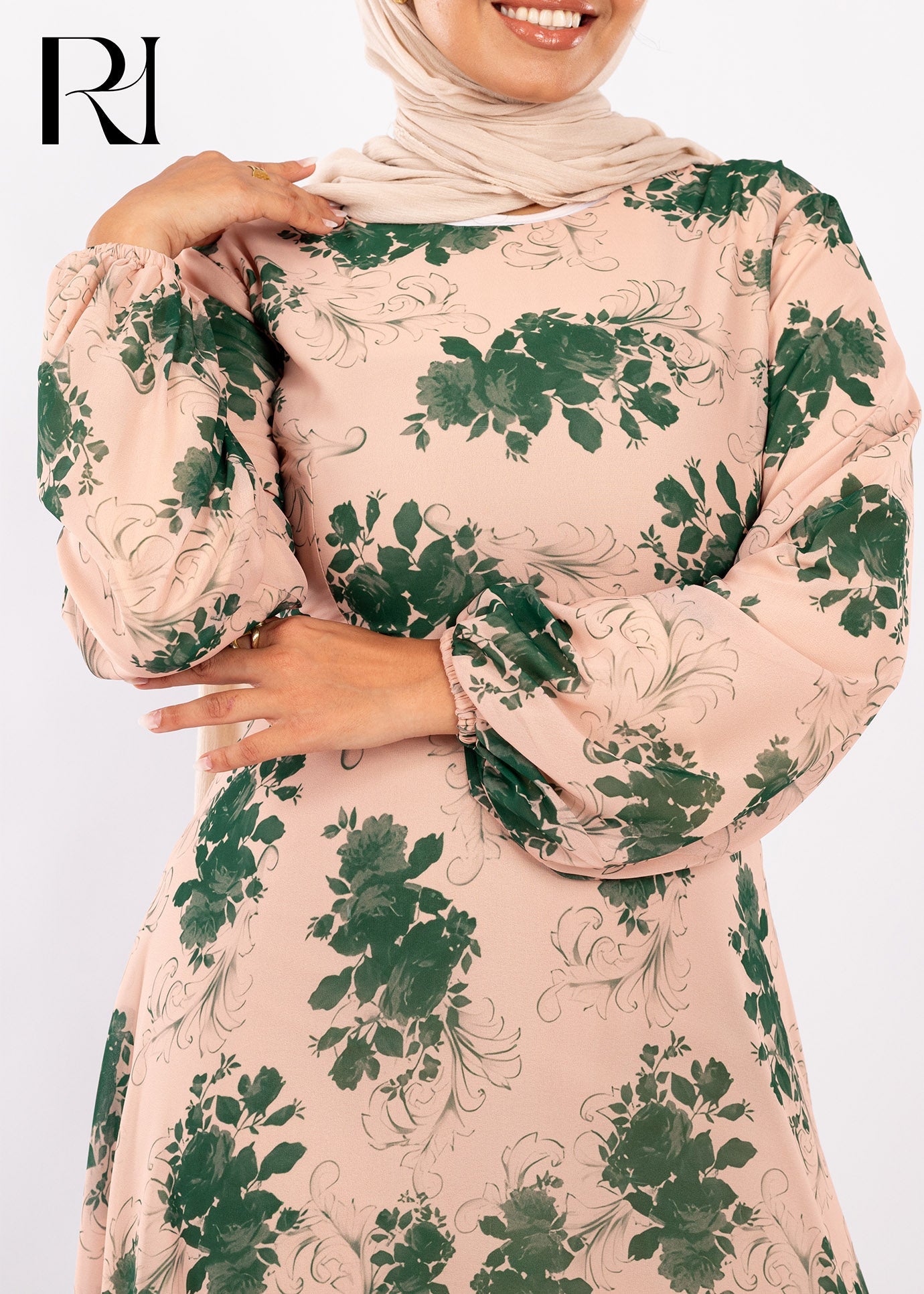 Blush & Green Floral Modest Maxi Dress