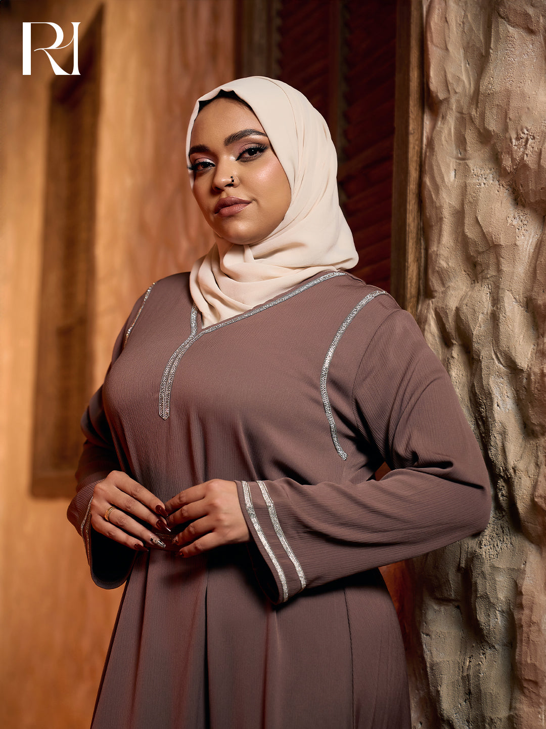 Brown Abaya with Silver Detailing