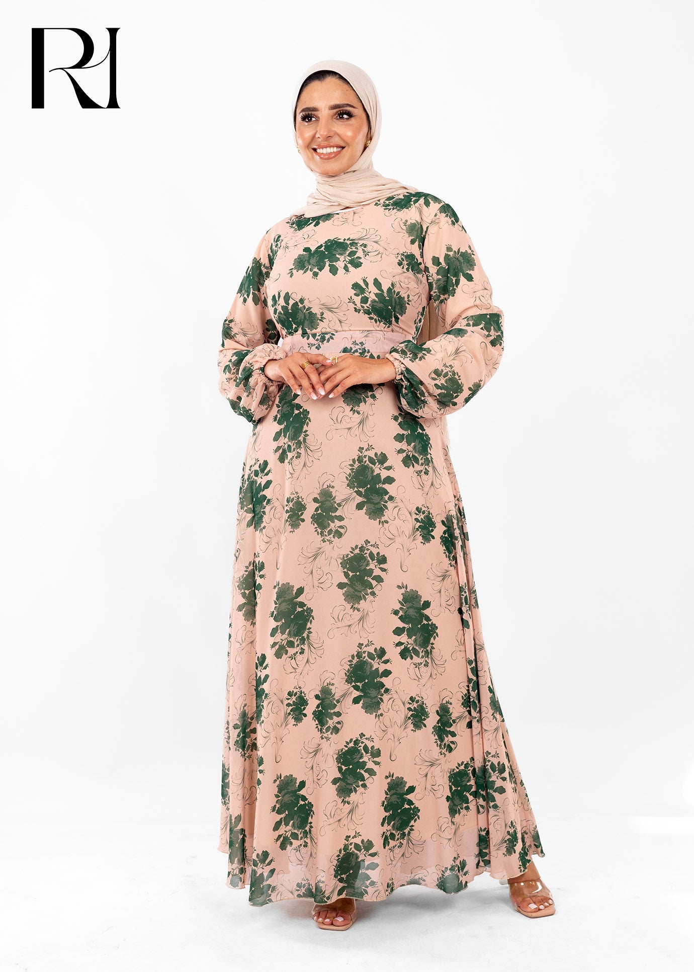 Blush & Green Floral Modest Maxi Dress