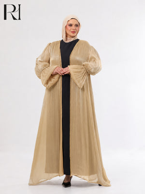 Majda Sheer Organza Abaya Set – Gold & Black