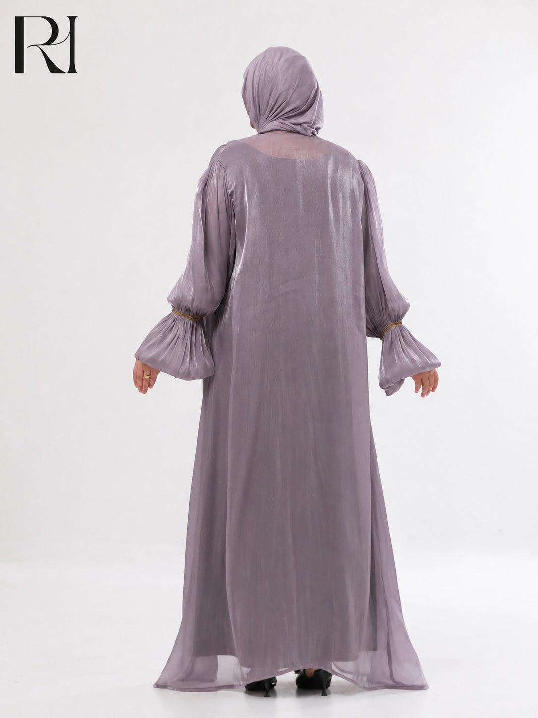 Majda Sheer Organza Abaya Set – Lavender & Black