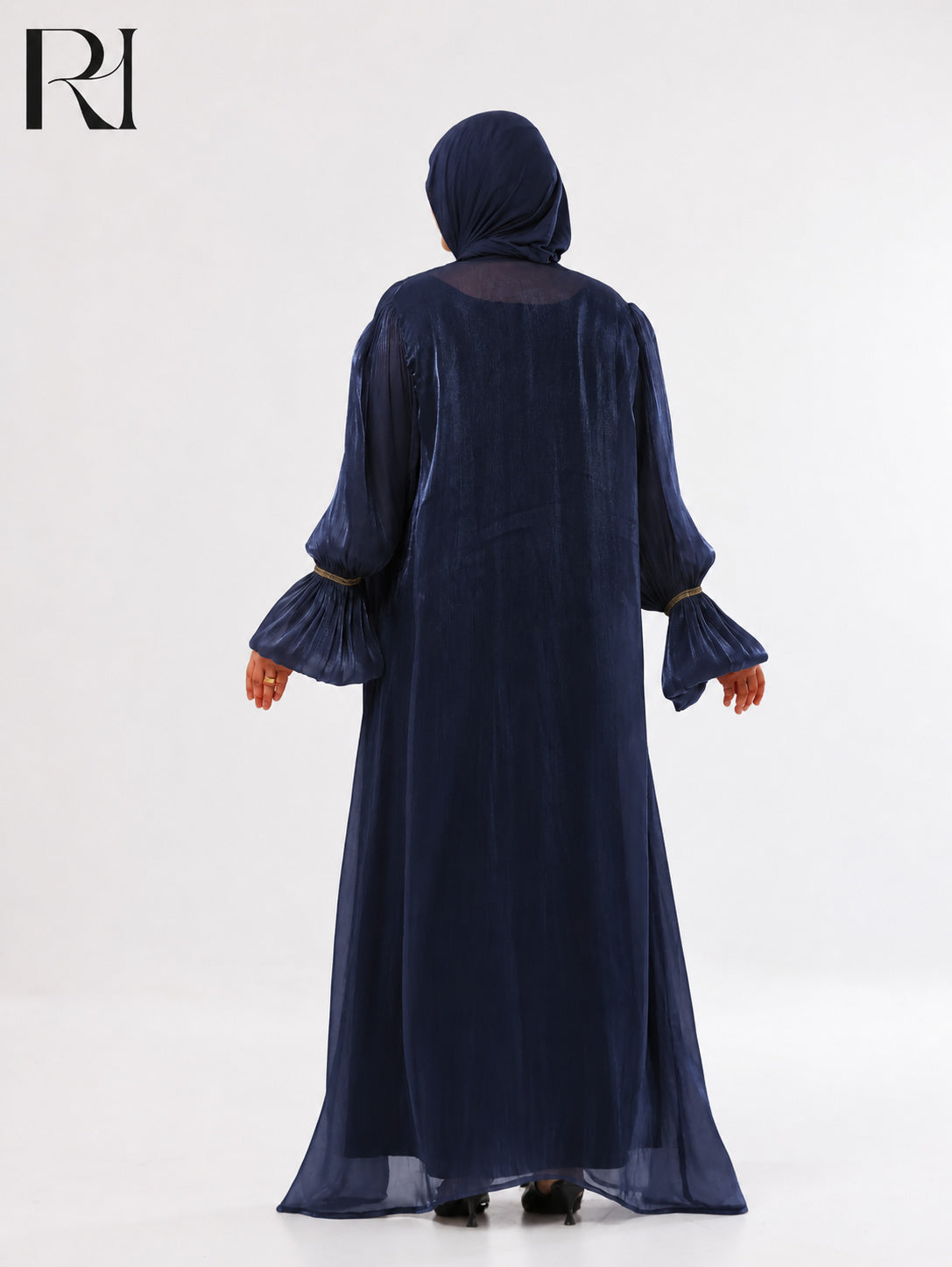 Majda Sheer Organza Abaya Set – Navy & Black