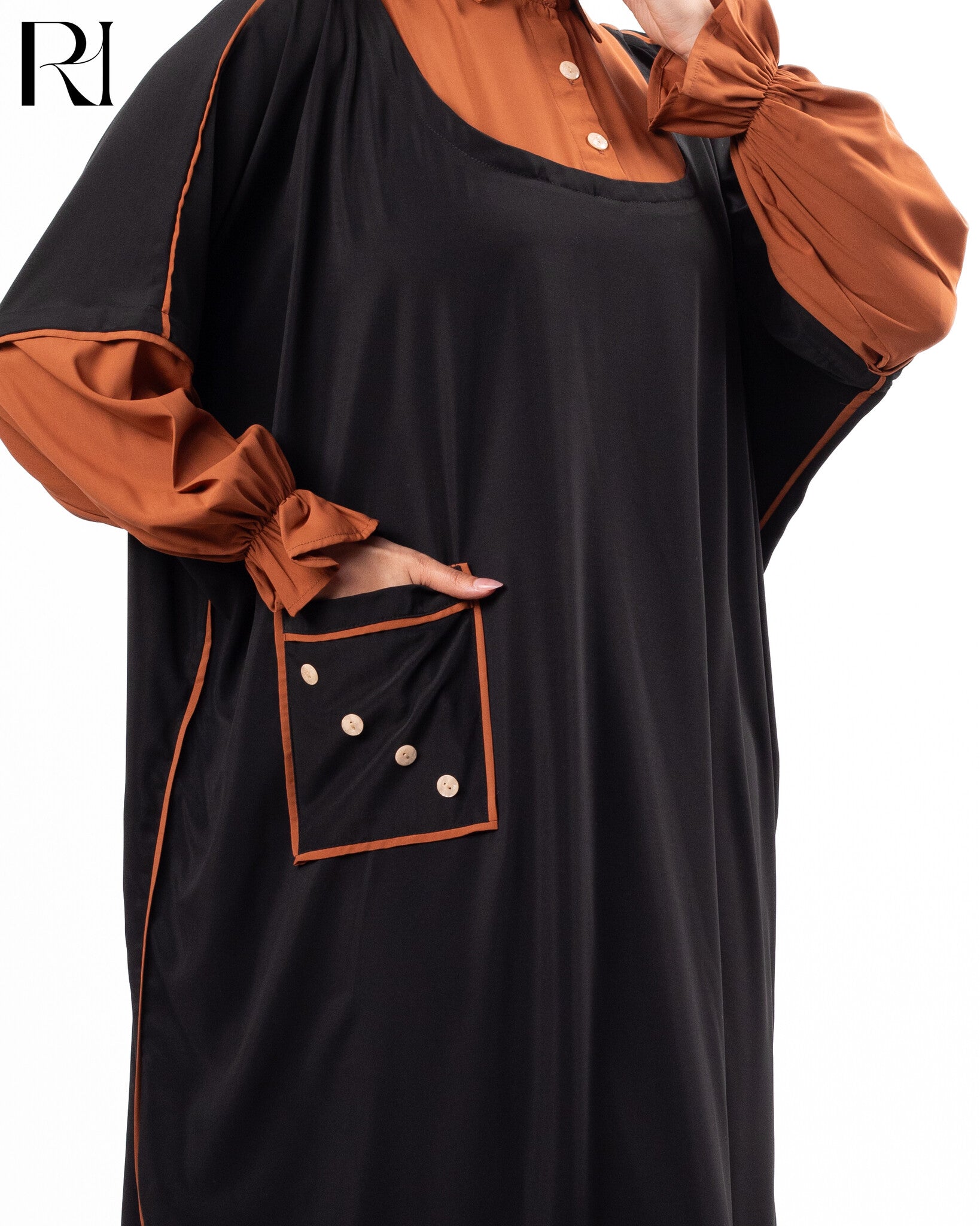 Black dress with brown accents and buttons-ruehaya