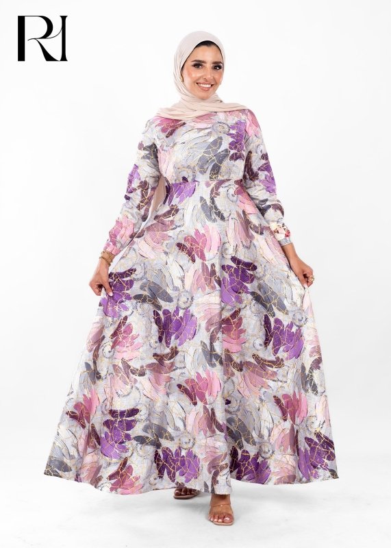 Amethyst Bloom Elegance Modest Maxi Dress - Ruehaya