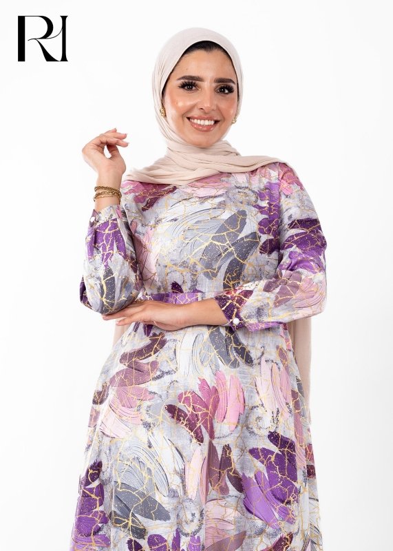 Amethyst Bloom Elegance Modest Maxi Dress - Ruehaya