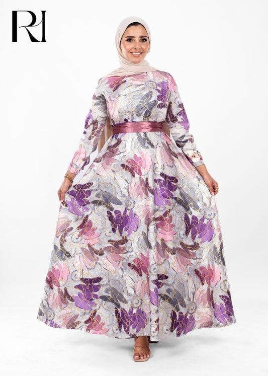 Amethyst Bloom Elegance Modest Maxi Dress - Ruehaya