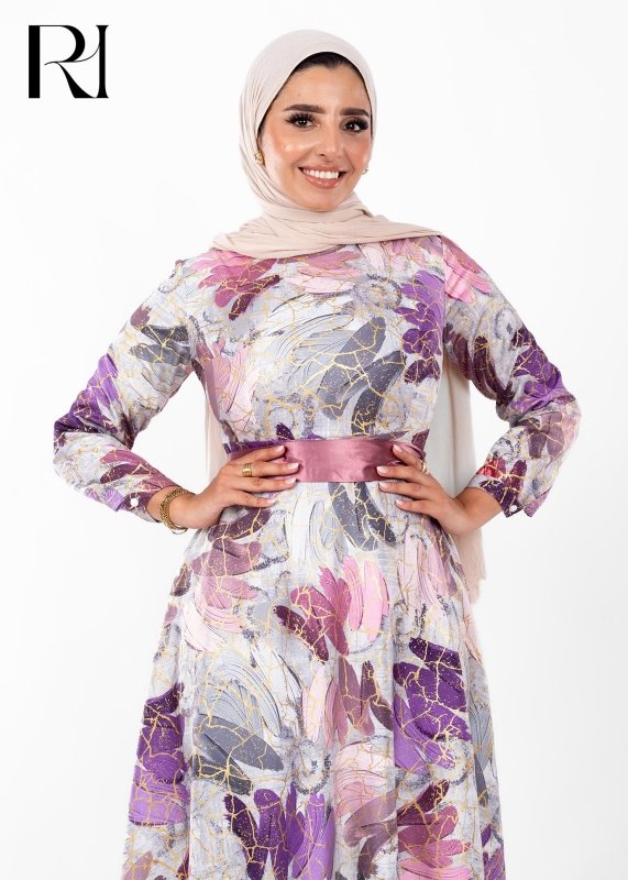 Amethyst Bloom Elegance Modest Maxi Dress - Ruehaya