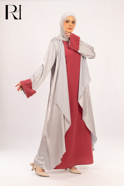 Amira Silver & Rosewood Two - Piece Abaya Set - Ruehaya