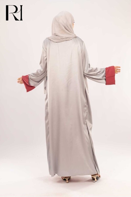 Amira Silver & Rosewood Two - Piece Abaya Set - Ruehaya