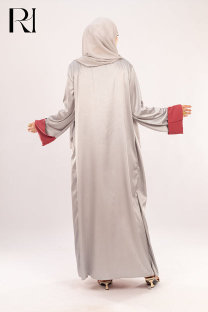 Amira Silver & Rosewood Two - Piece Abaya Set - Ruehaya