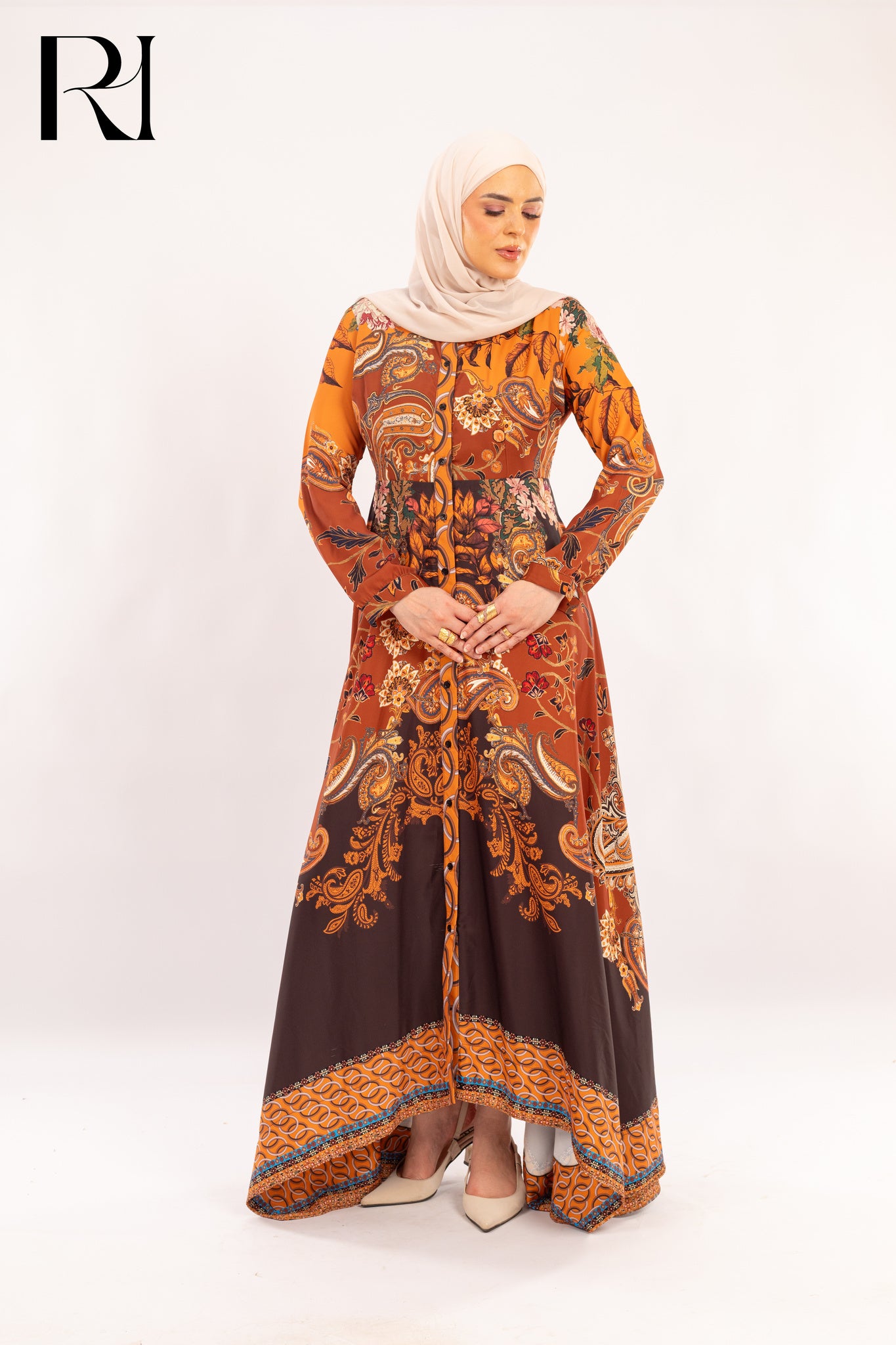 Anisa Autumn Paisley Print Maxi Dress - Ruehaya