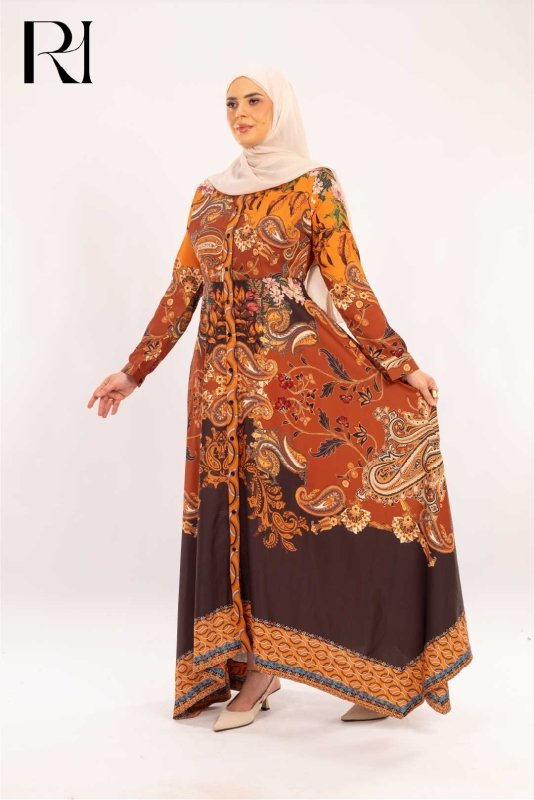Anisa Autumn Paisley Print Maxi Dress - Ruehaya